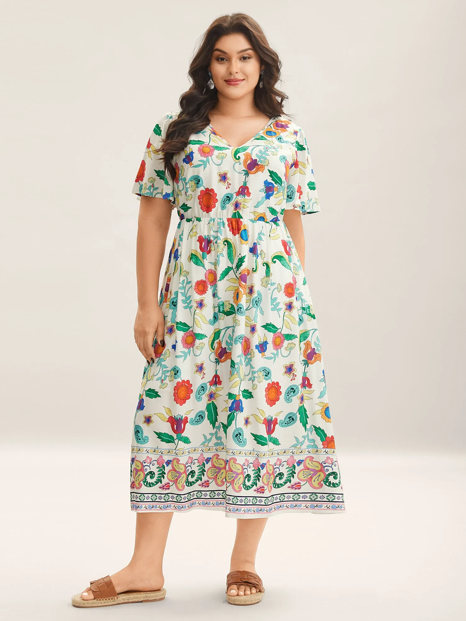 Sunkissed Floral V-Neck Pockets Midi Dress sold by Bloomchic product image thumbnail 3