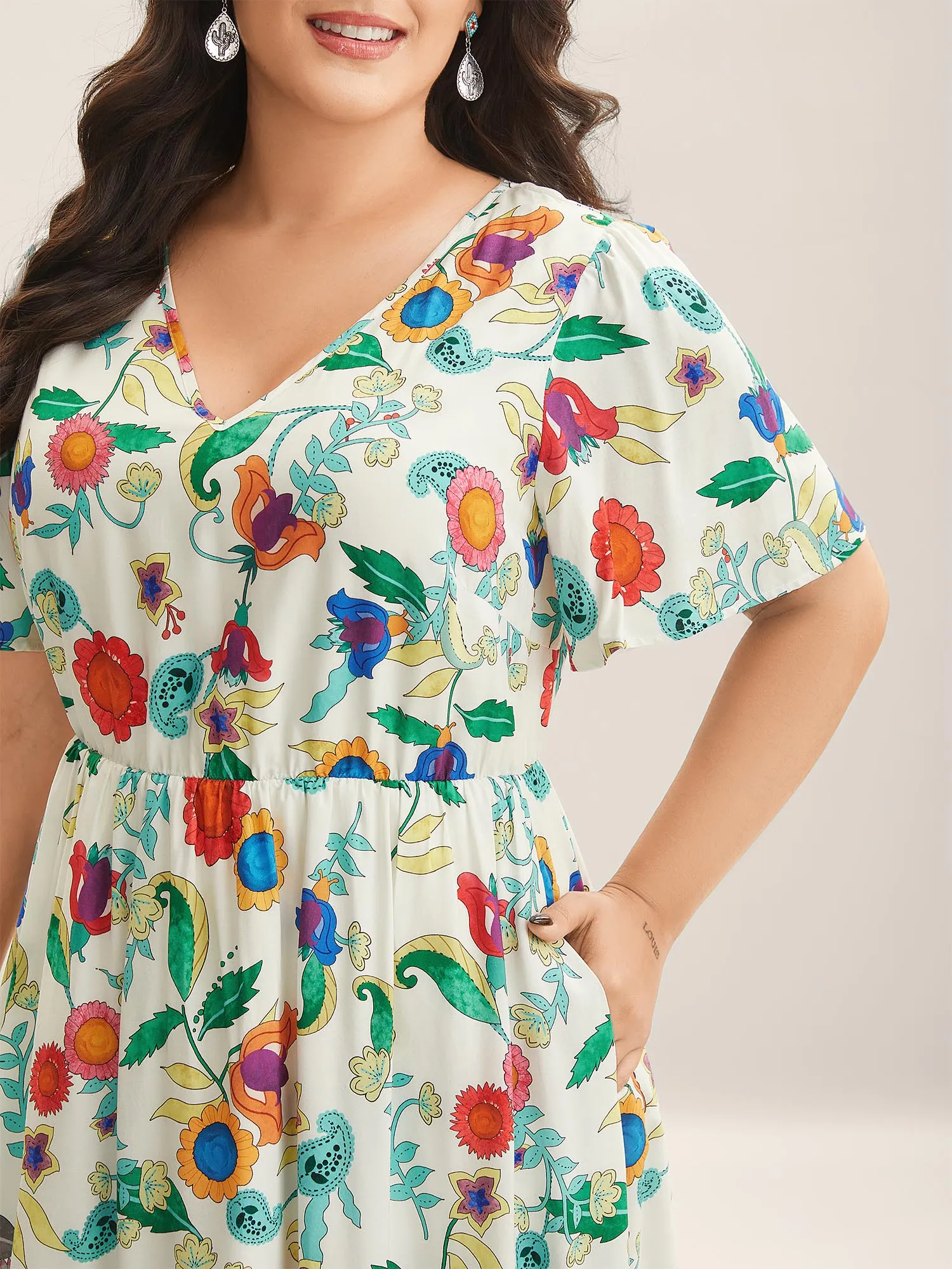 Sunkissed Floral V-Neck Pockets Midi Dress sold by Bloomchic product image thumbnail 2