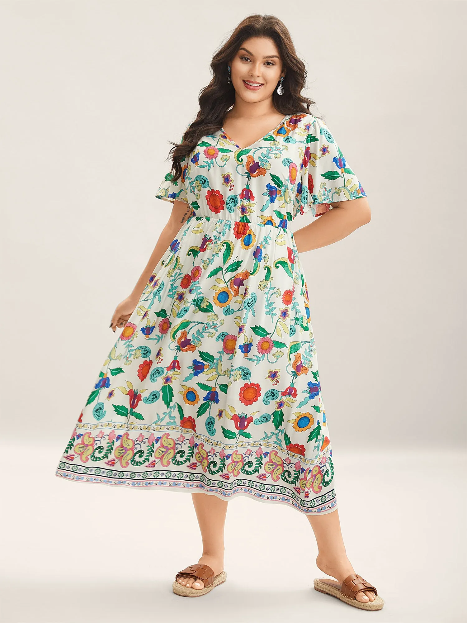 Sunkissed Floral V-Neck Pockets Midi Dress sold by Bloomchic