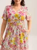 Vibrant Floral Print Pleated Waist Midi Dress sold by Bloomchic