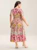 Vibrant Floral Print Pleated Waist Midi Dress sold by Bloomchic