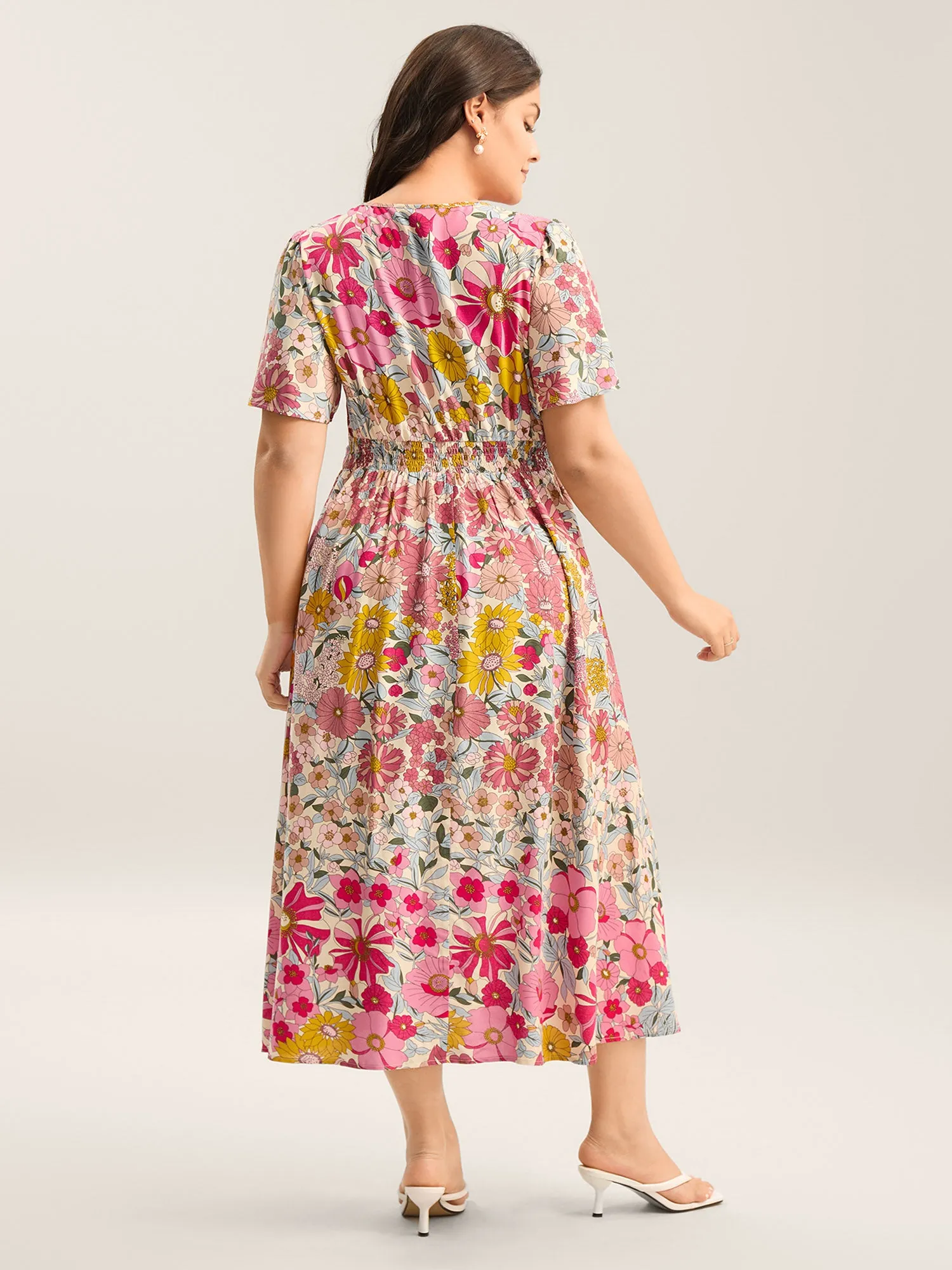 Vibrant Floral Print Pleated Waist Midi Dress sold by Bloomchic product image thumbnail 4