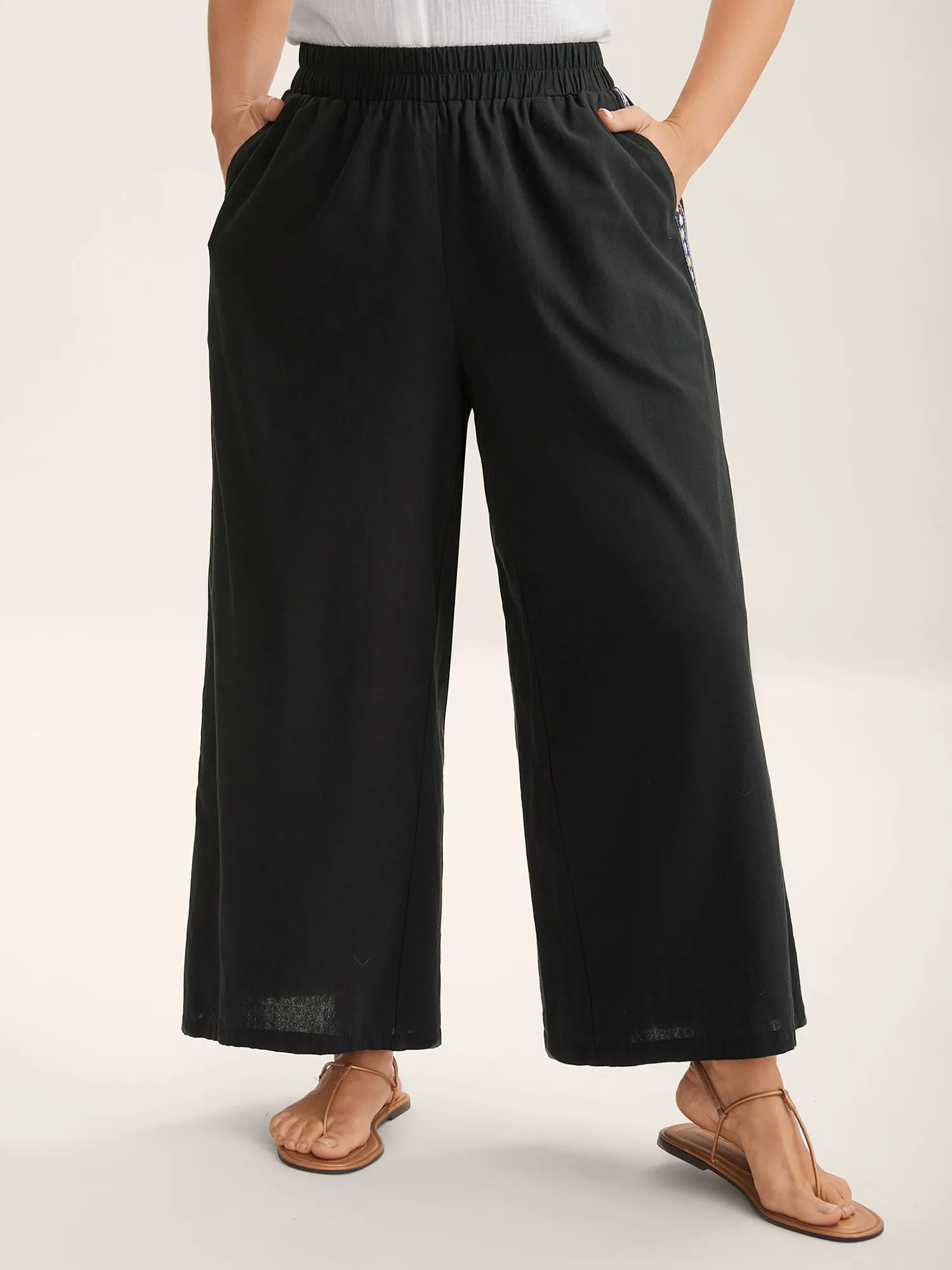 Lace Detail Solid Straight-Leg Pants sold by Bloomchic product image thumbnail 4