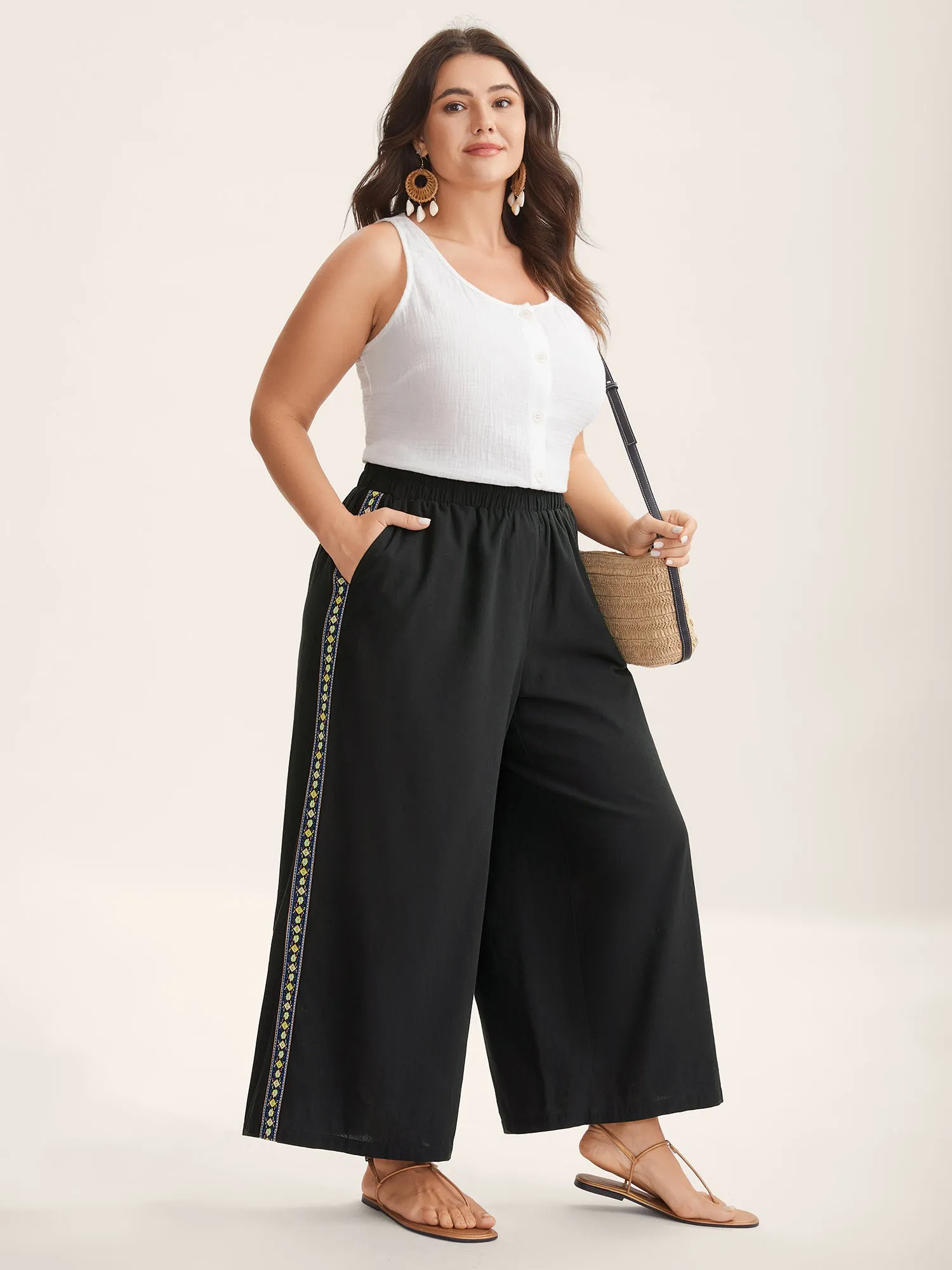 Lace Detail Solid Straight-Leg Pants sold by Bloomchic product image thumbnail 5