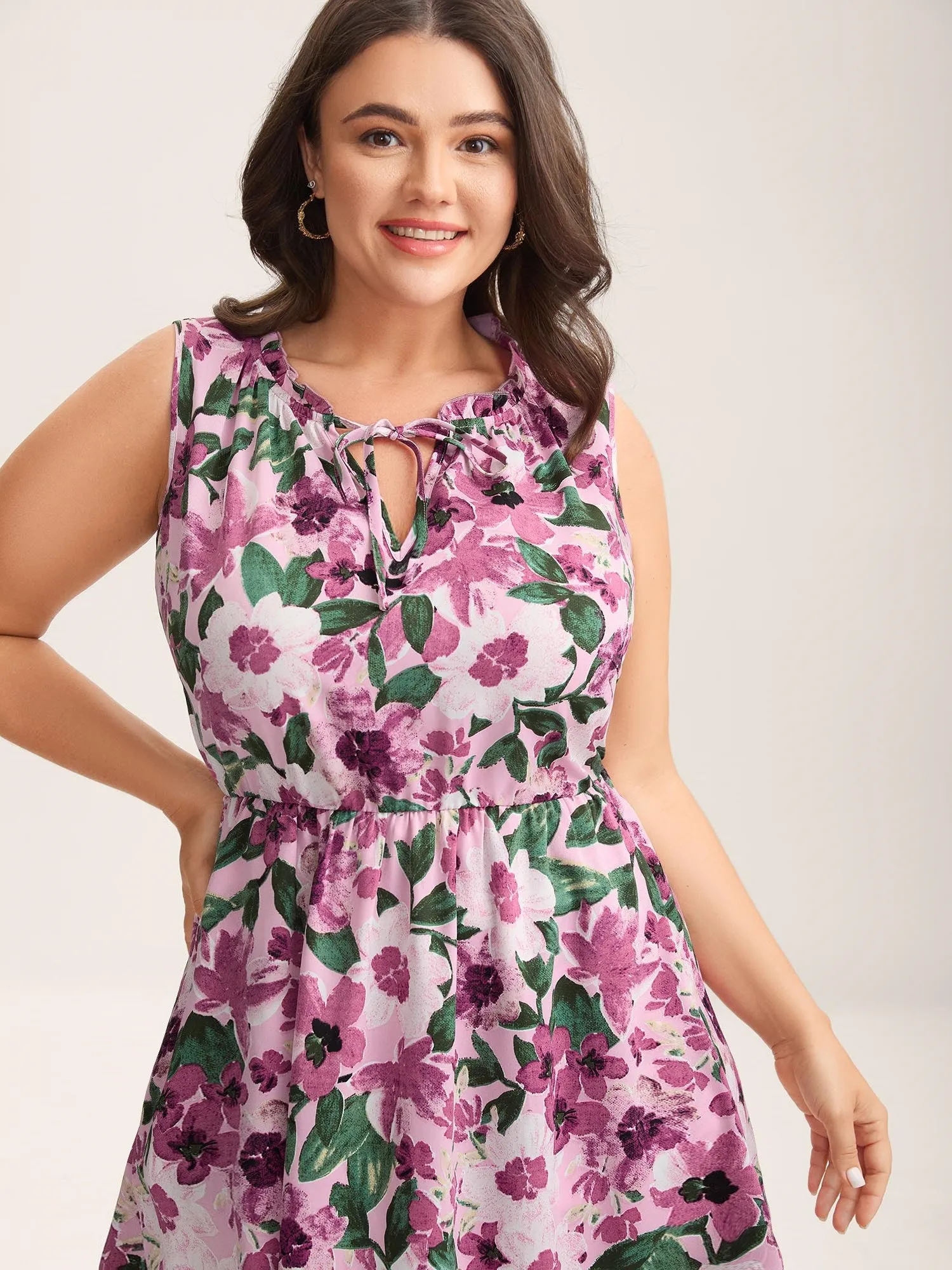 Floral Print Cinched-Waist Pockets Midi Dress sold by Bloomchic