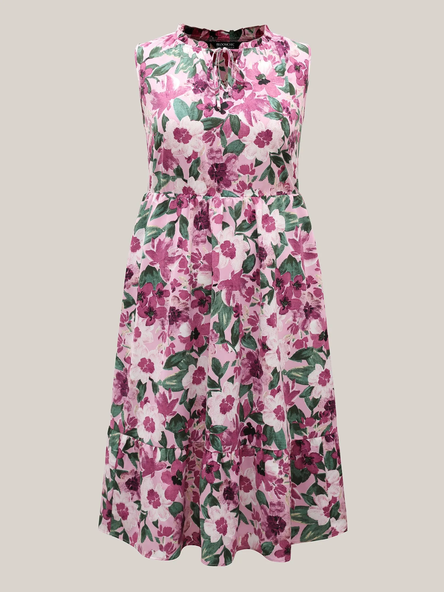 Floral Print Cinched-Waist Pockets Midi Dress sold by Bloomchic product image thumbnail 5