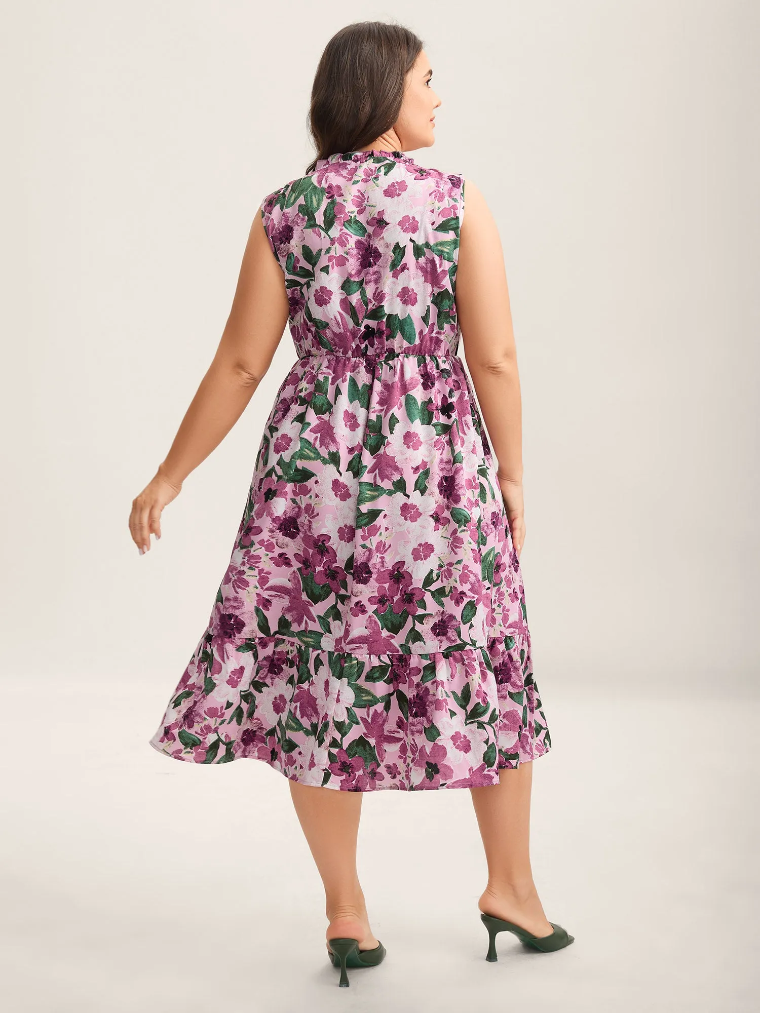Floral Print Cinched-Waist Pockets Midi Dress sold by Bloomchic product image thumbnail 4