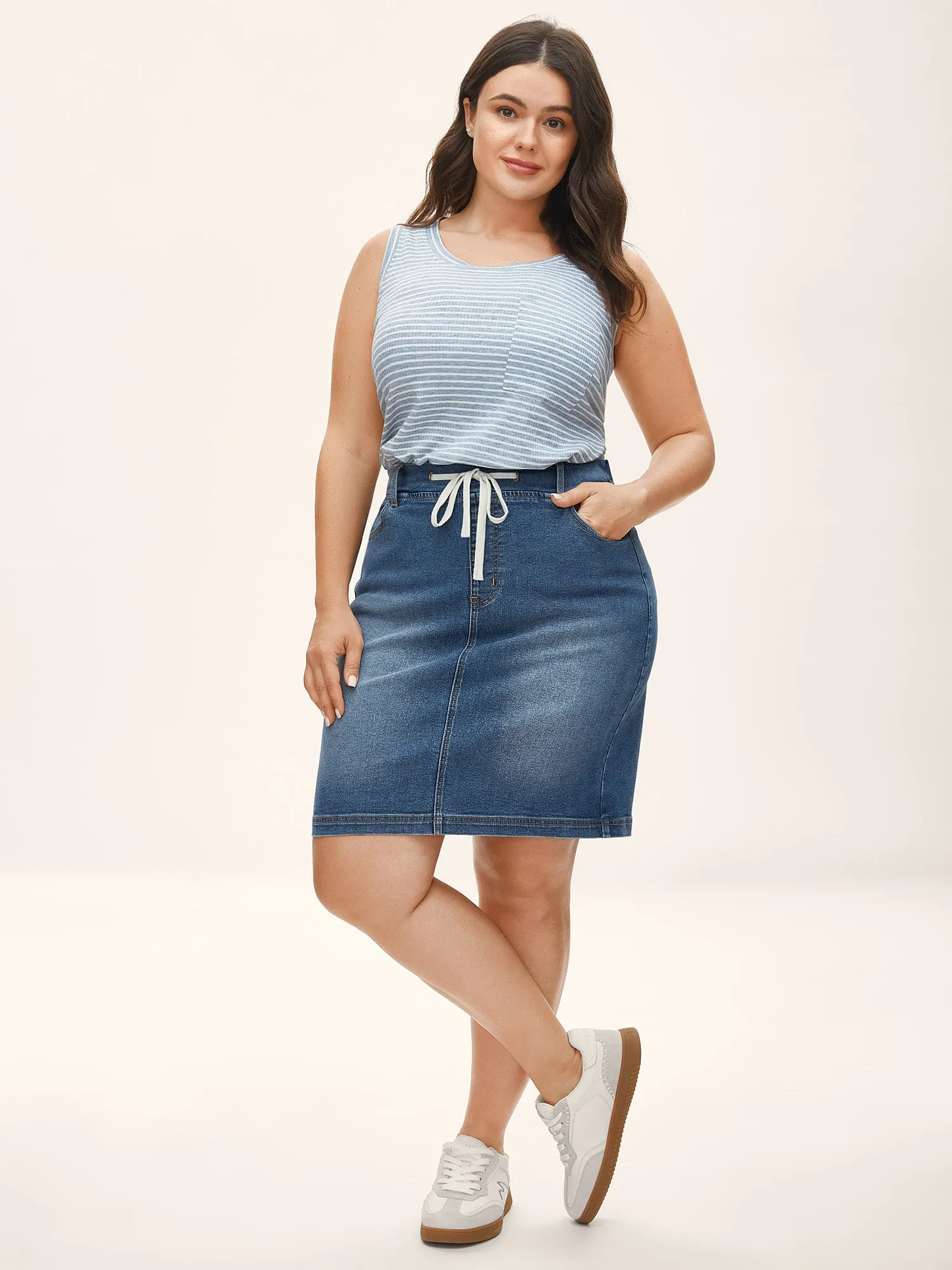 Stretchy Waistband Pull-On Denim Skirt sold by Bloomchic product image thumbnail 2
