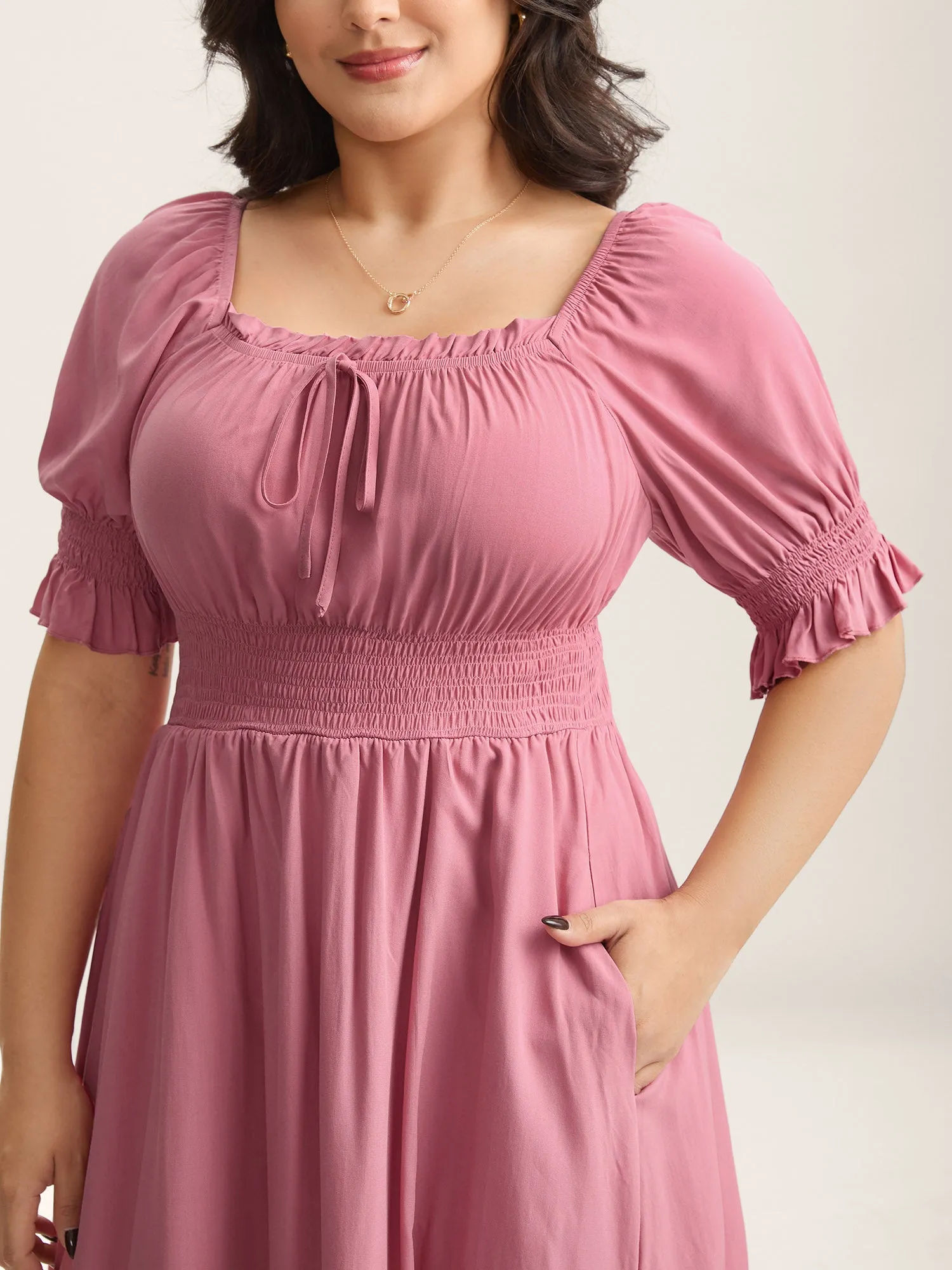 Rayon Stretchy Waist Pockets Milkmaid Dress sold by Bloomchic product image thumbnail 2