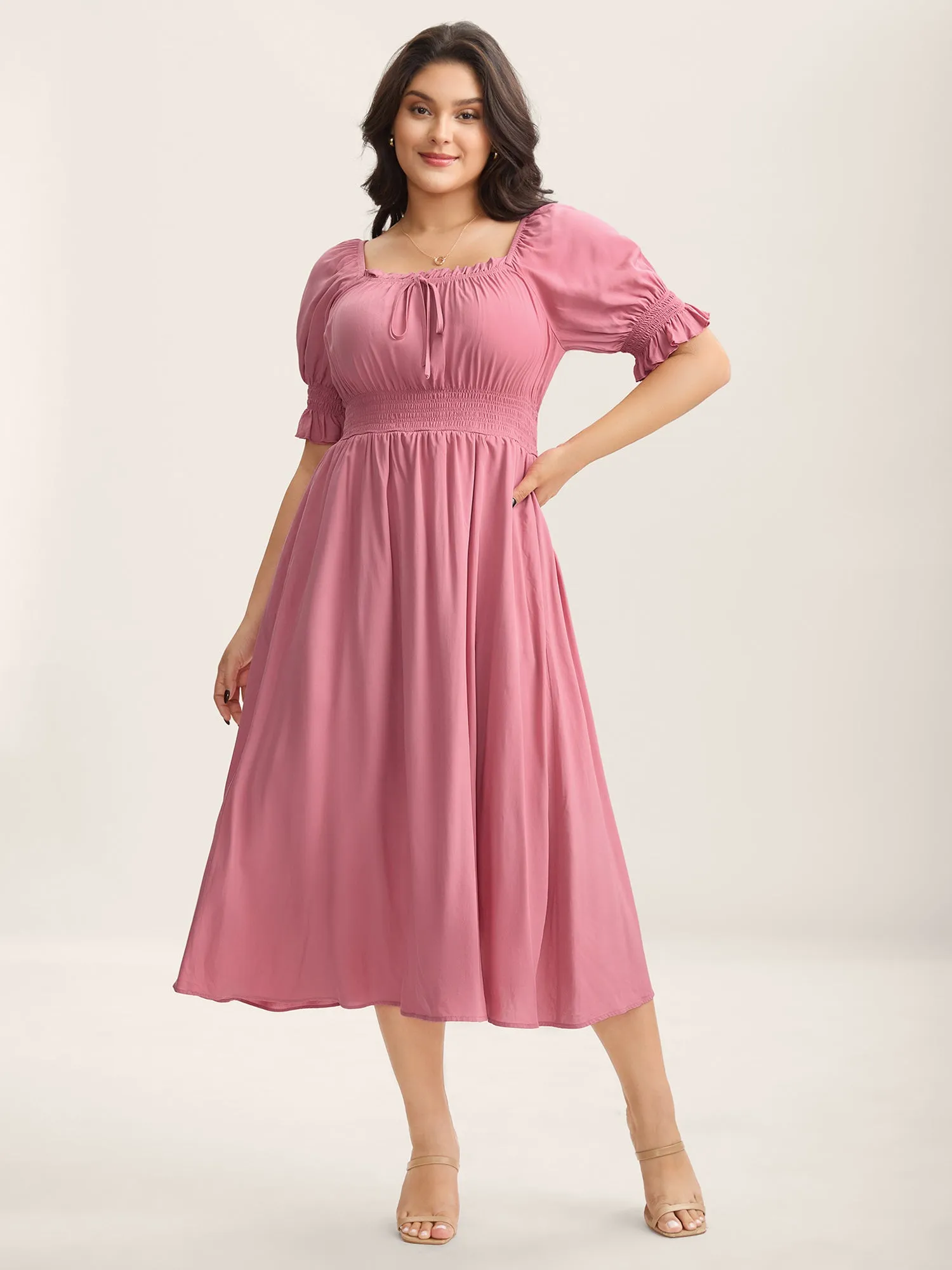 Rayon Stretchy Waist Pockets Milkmaid Dress sold by Bloomchic product image thumbnail 3