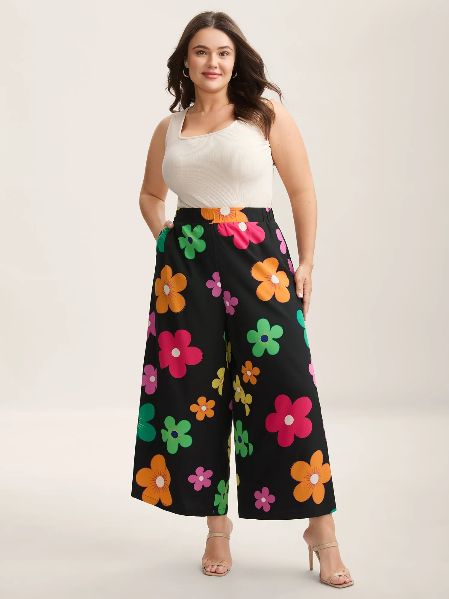 Colorful Large Floral Print Wide-Leg Pants sold by Bloomchic product image thumbnail 2