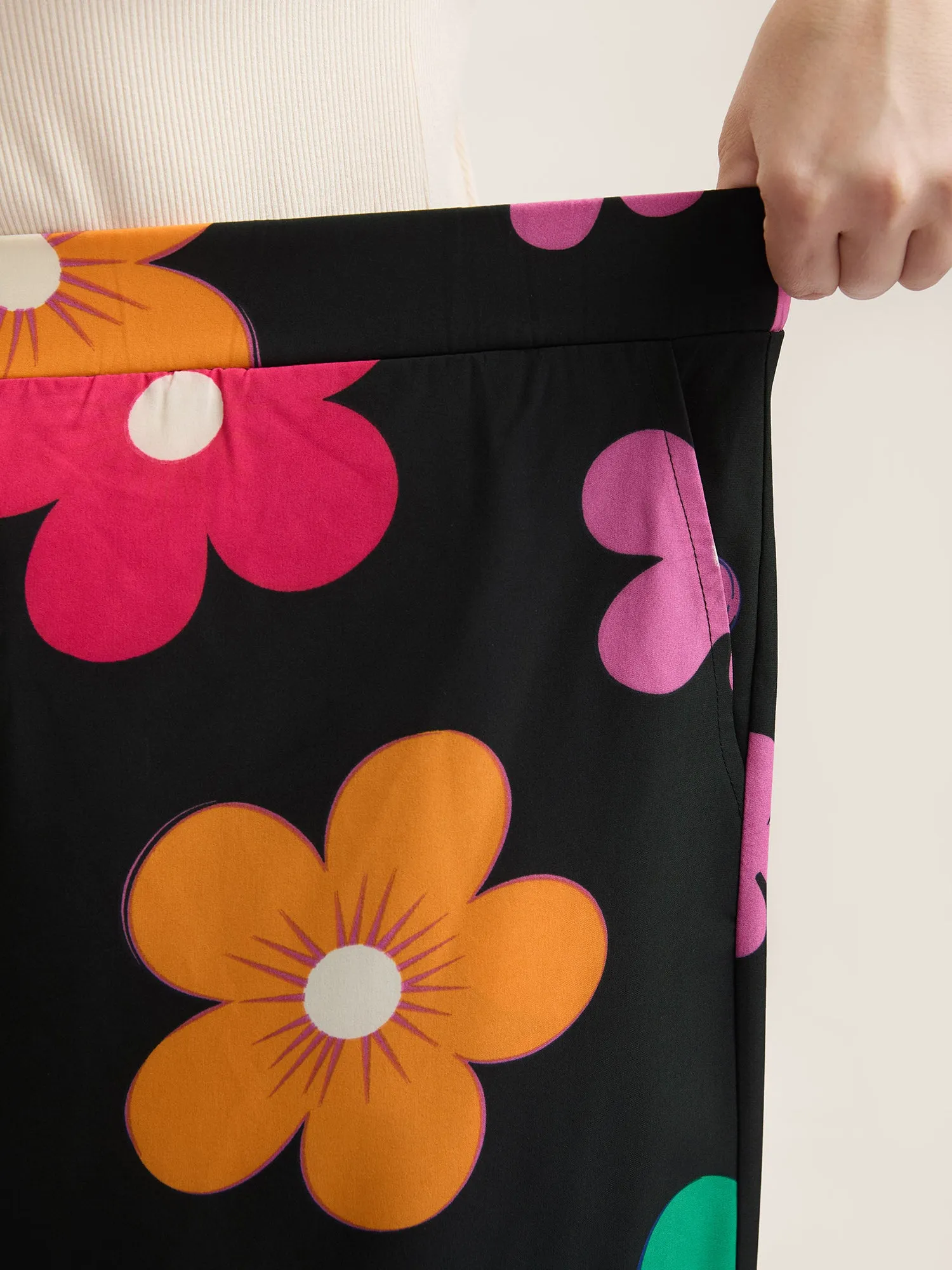 Colorful Large Floral Print Wide-Leg Pants sold by Bloomchic product image thumbnail 3