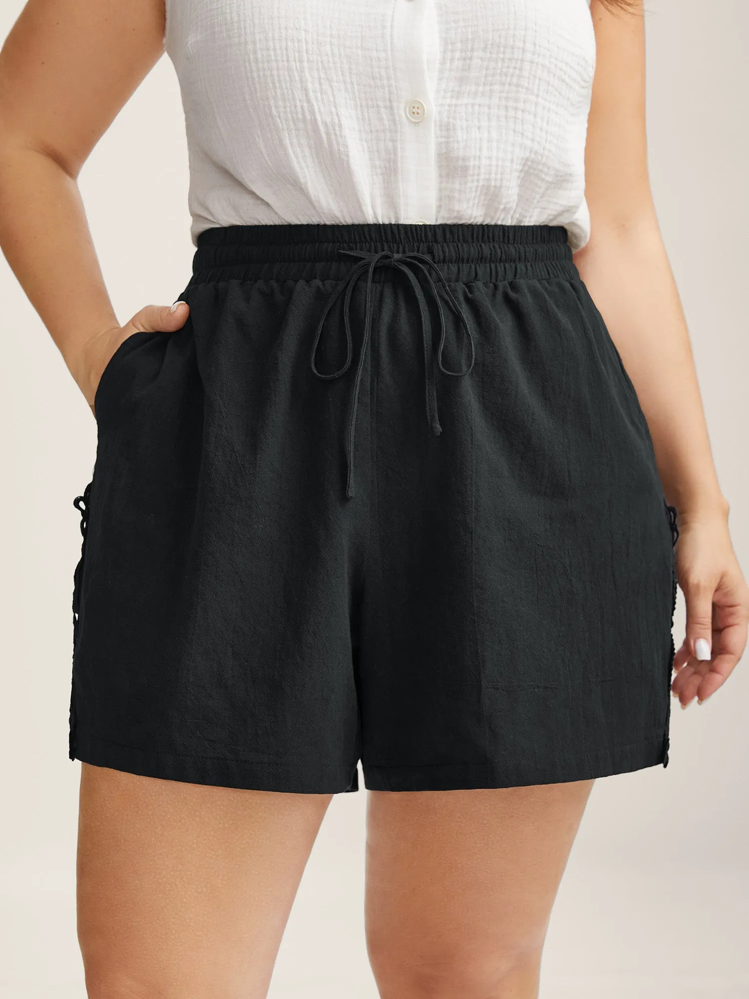 Lace Trim Waist Drawstring Shorts sold by Bloomchic product image thumbnail 3