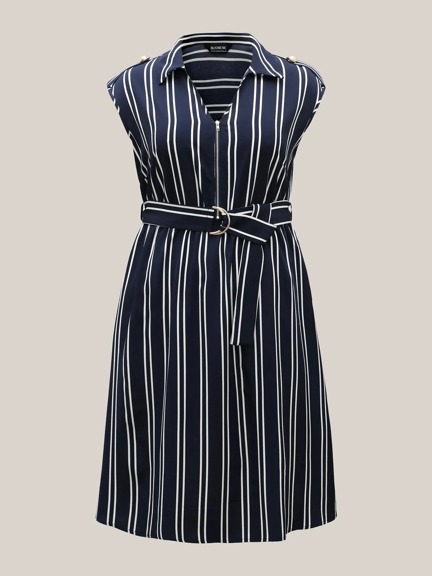 Stripe Print Zipper Belted Midi Dress sold by Bloomchic product image thumbnail 5