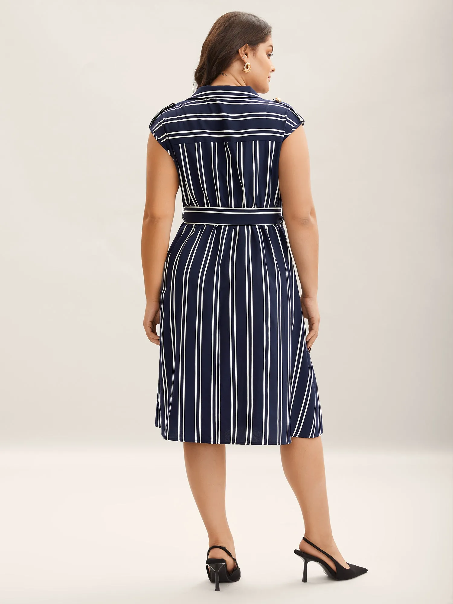Stripe Print Zipper Belted Midi Dress sold by Bloomchic product image thumbnail 4