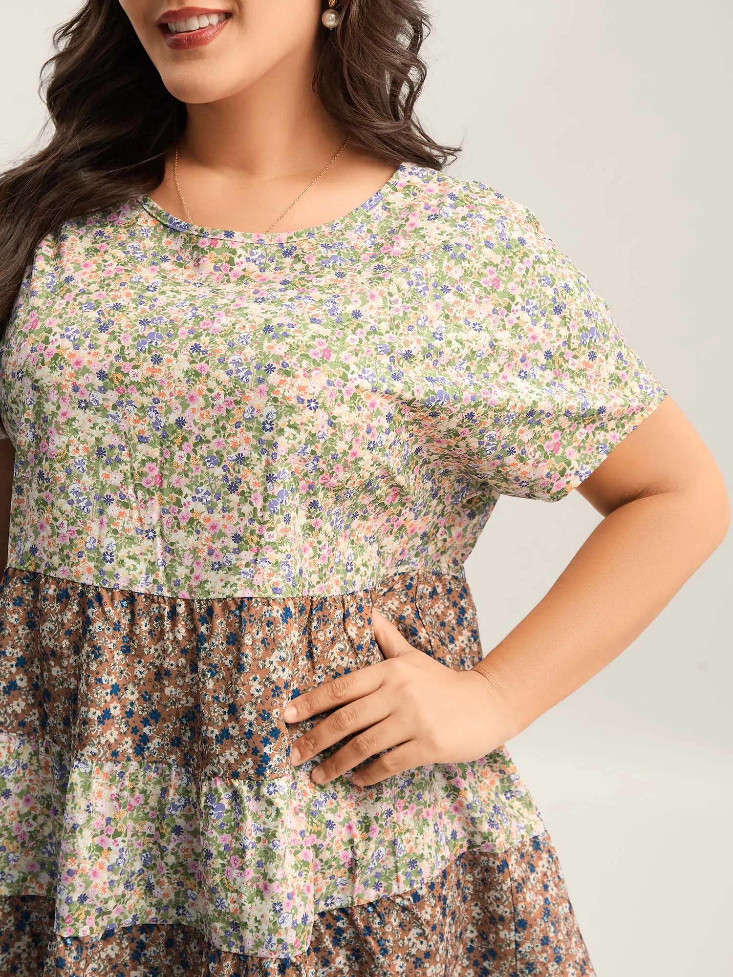 Ditsy Floral Print Tiered Blouse sold by Bloomchic