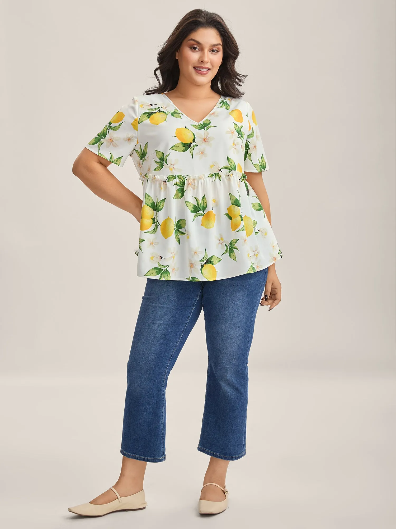 Citrus Print Petal Trim Blouse sold by Bloomchic product image thumbnail 3