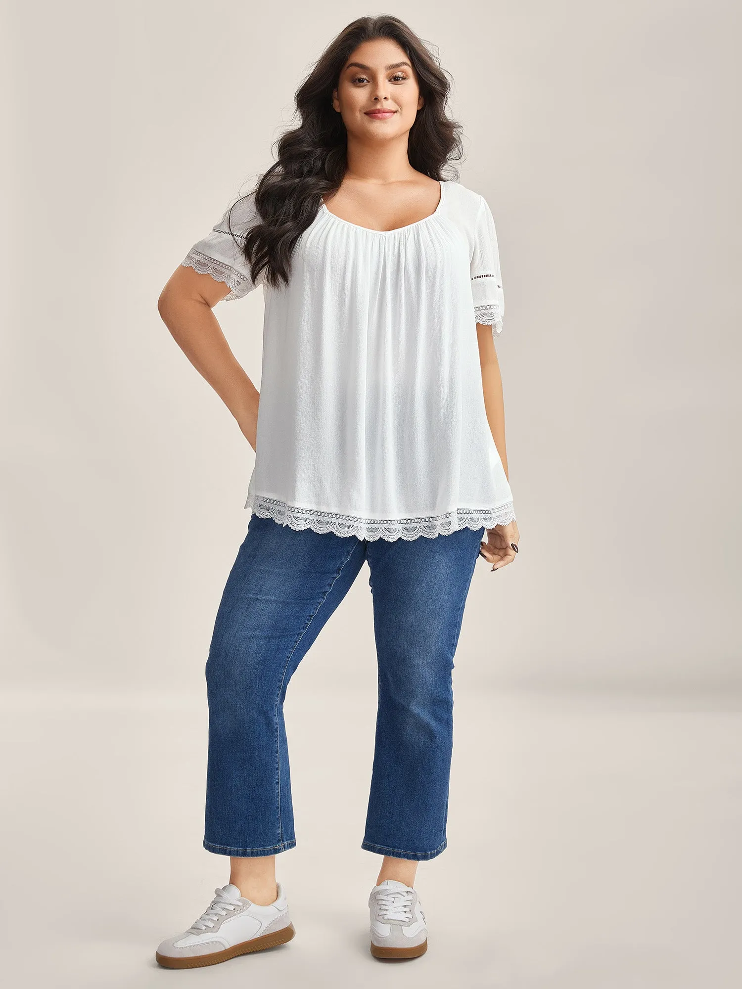 Rayon Flowy Lace Trim Solid Blouse sold by Bloomchic product image thumbnail 3