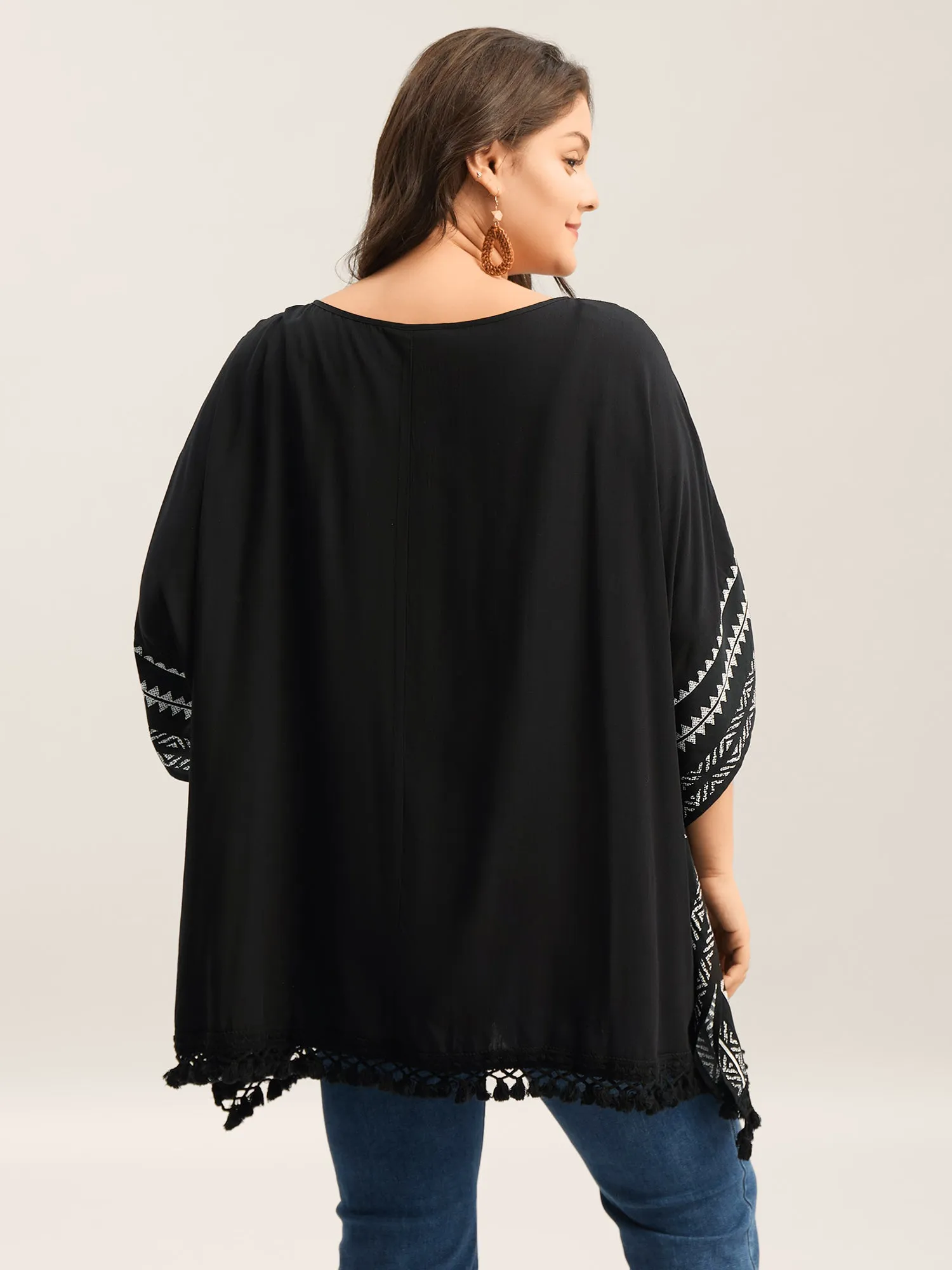 Rayon Tassels Boho Print Relaxed Blouse sold by Bloomchic product image thumbnail 4