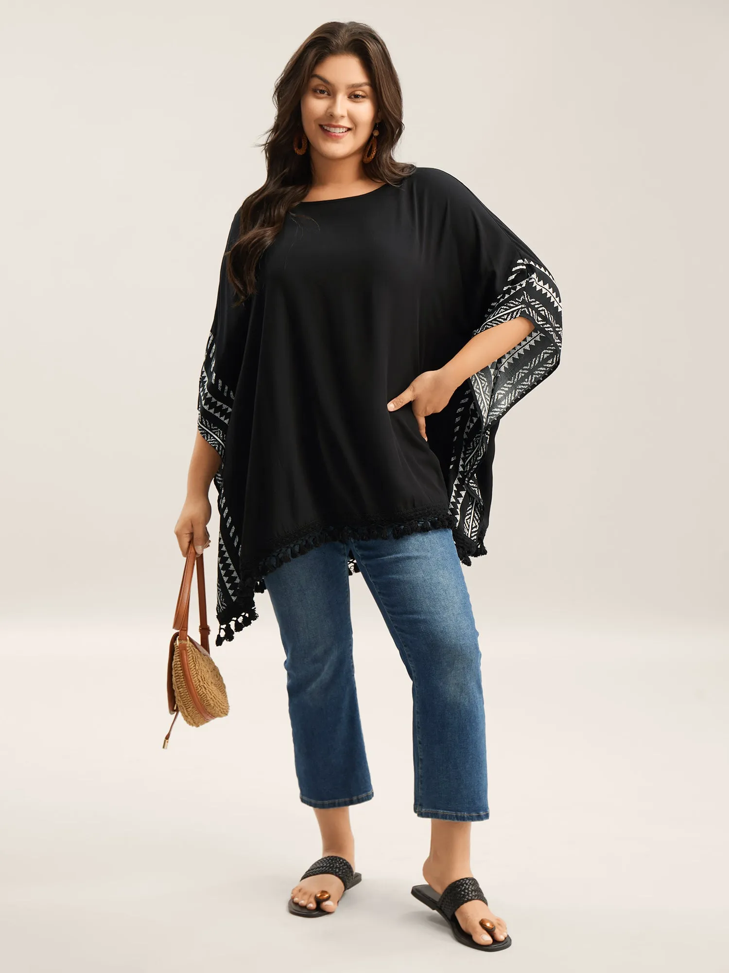 Rayon Tassels Boho Print Relaxed Blouse sold by Bloomchic product image thumbnail 3