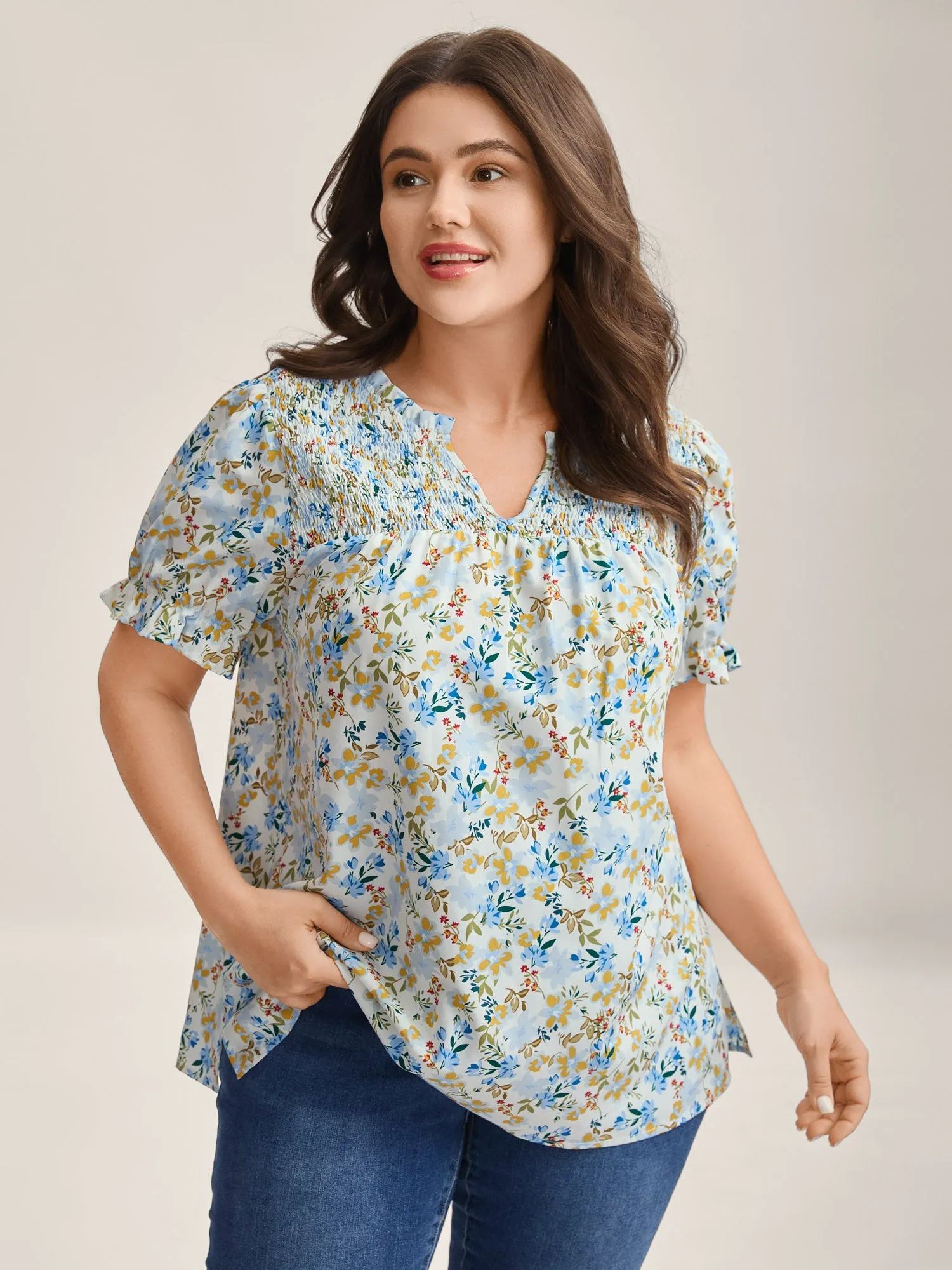 Floral Print Shirred Neck Blouse sold by Bloomchic product image thumbnail 2