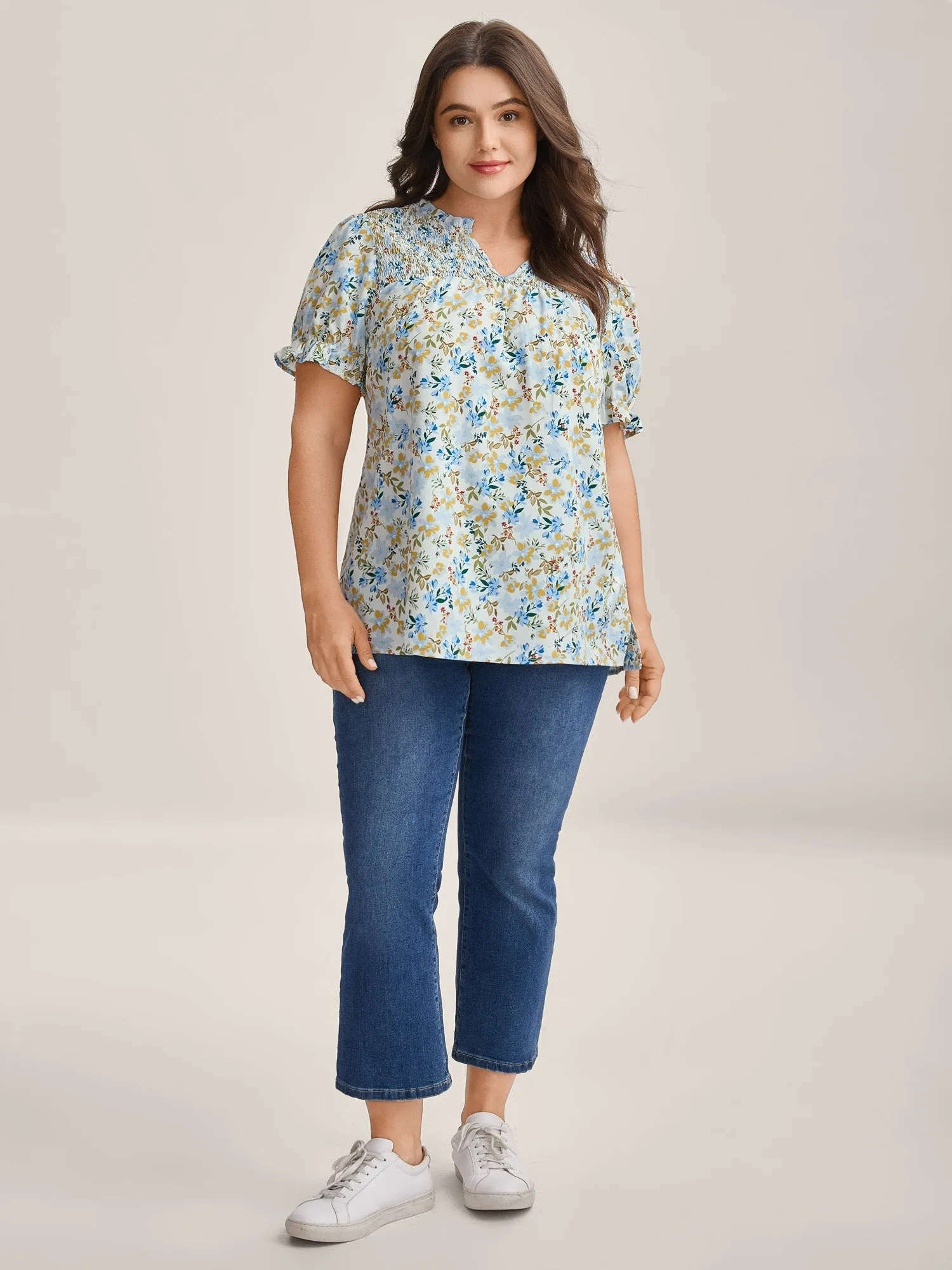 Floral Print Shirred Neck Blouse sold by Bloomchic product image thumbnail 3