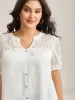 Eyelet Trim Sheer Button Detail Blouse sold by Bloomchic