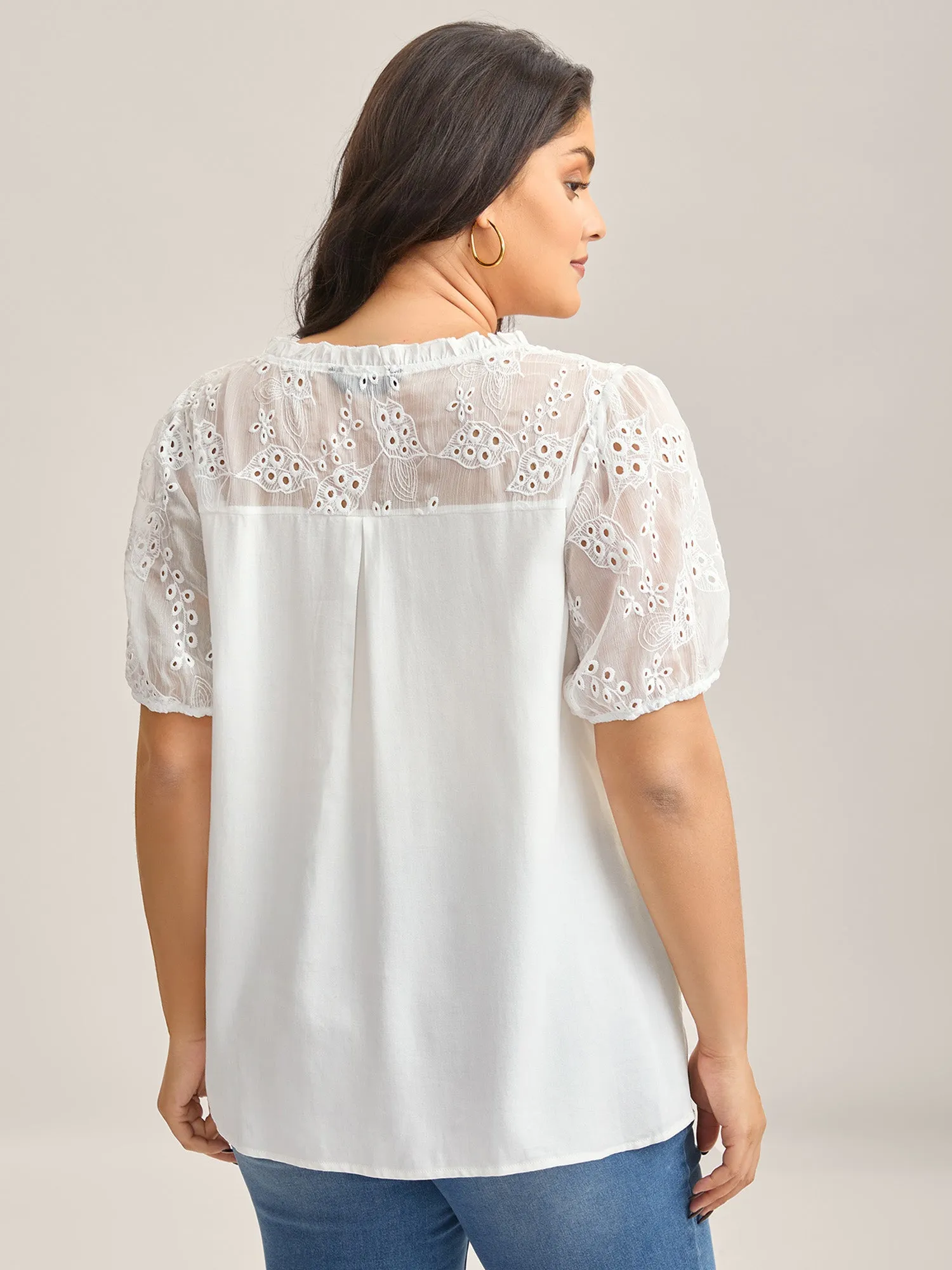Eyelet Trim Sheer Button Detail Blouse sold by Bloomchic product image thumbnail 4