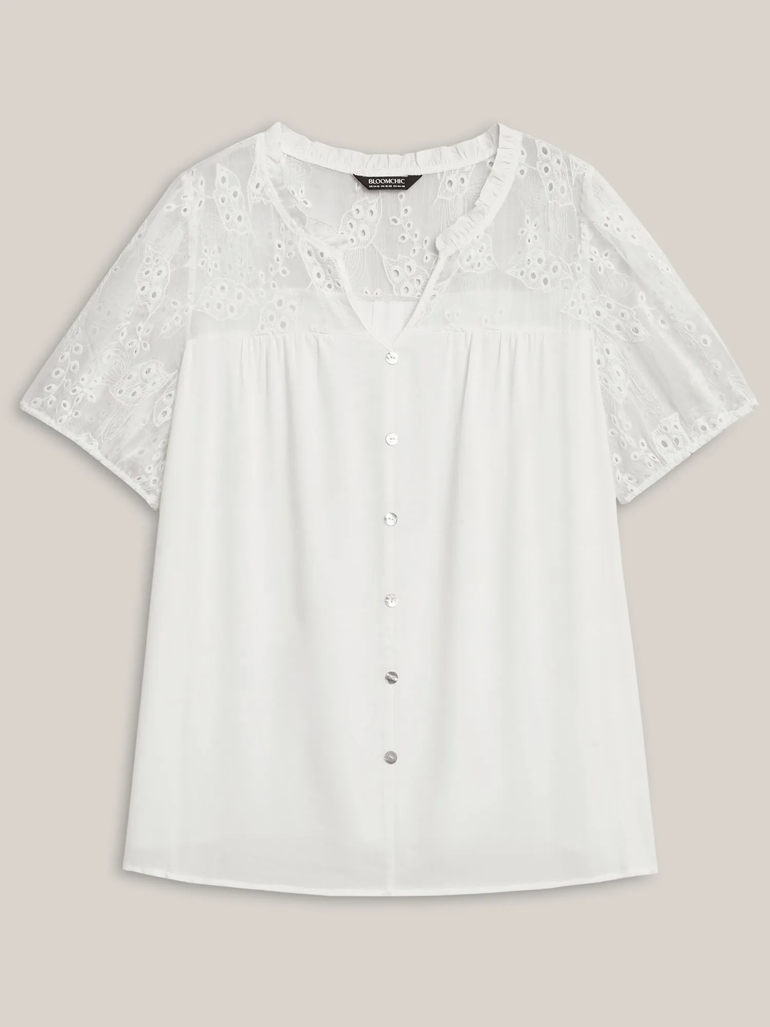 Eyelet Trim Sheer Button Detail Blouse sold by Bloomchic product image thumbnail 5