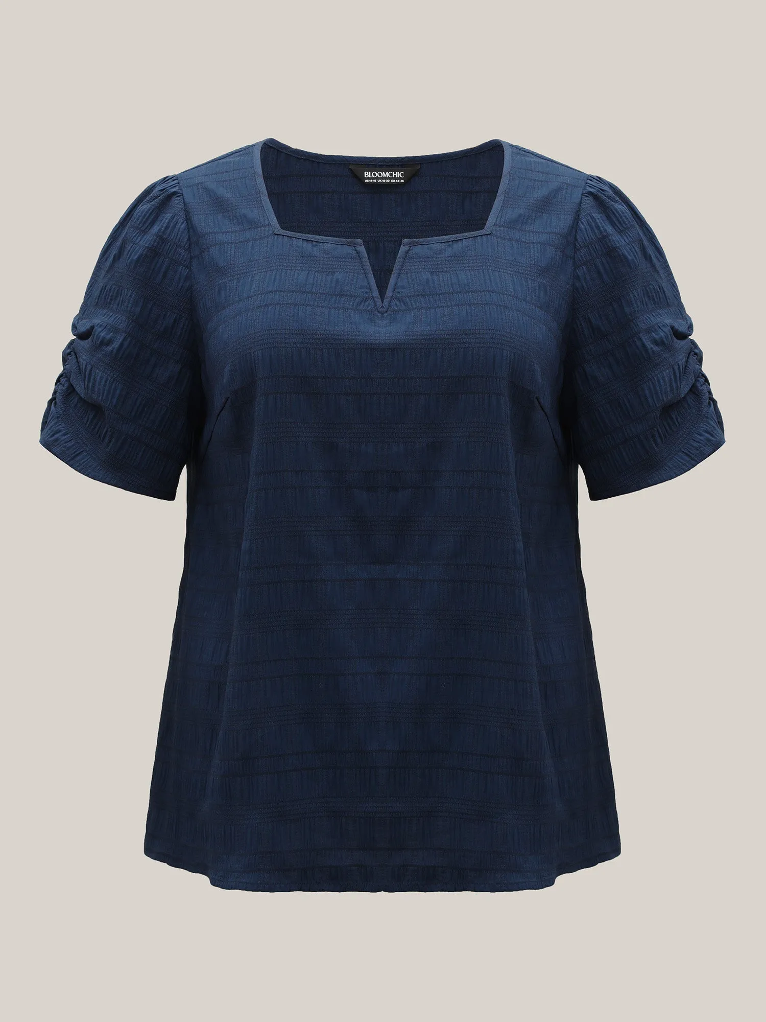 Textured Gathered Sleeve Split Neck Blouse sold by Bloomchic product image thumbnail 5