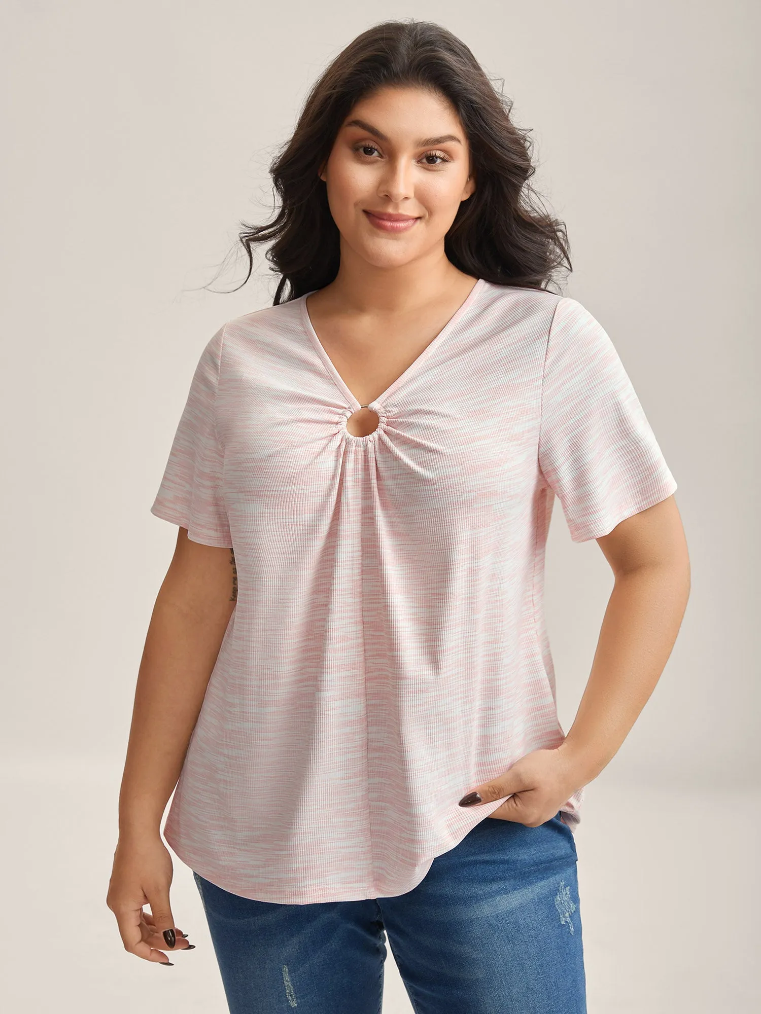 Heather Neck Keyhole Solid T-Shirt sold by Bloomchic product image thumbnail 2