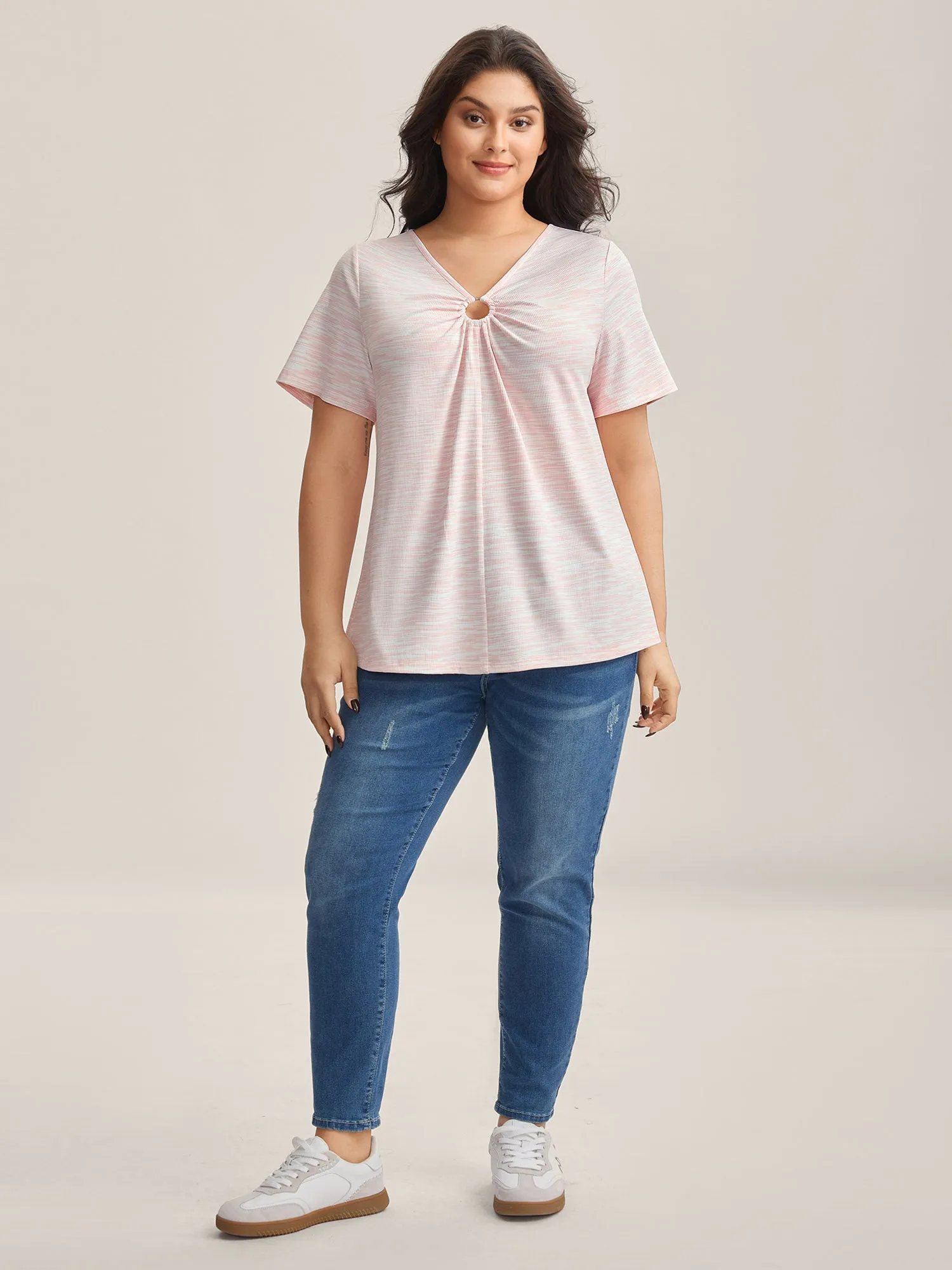 Heather Neck Keyhole Solid T-Shirt sold by Bloomchic product image thumbnail 3