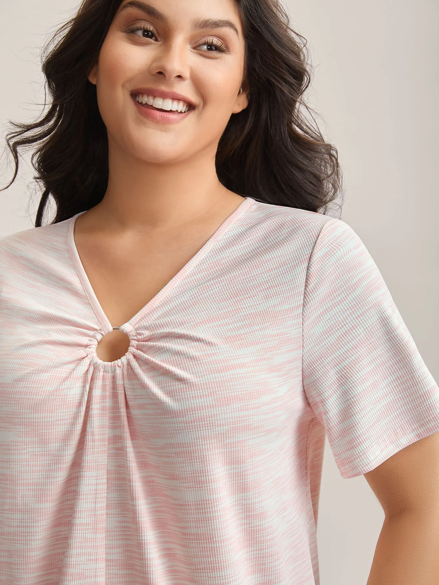 Heather Neck Keyhole Solid T-Shirt sold by Bloomchic