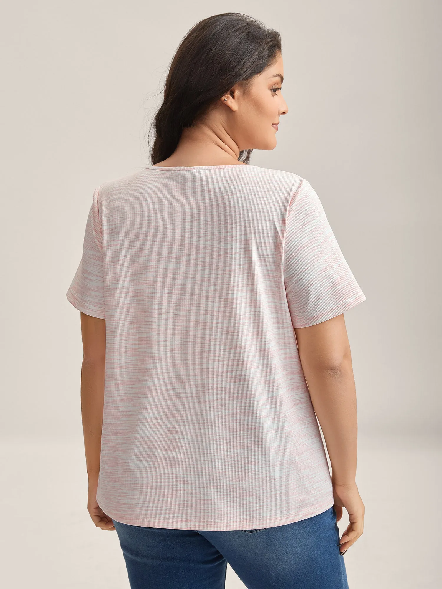 Heather Neck Keyhole Solid T-Shirt sold by Bloomchic product image thumbnail 4