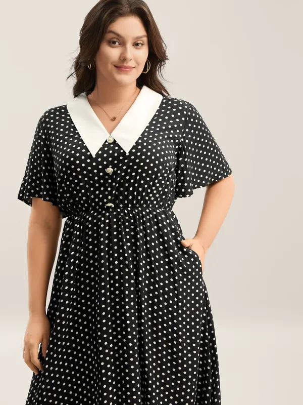 Rayon Pretty Polka Dots Lapel Collar Dress sold by Bloomchic