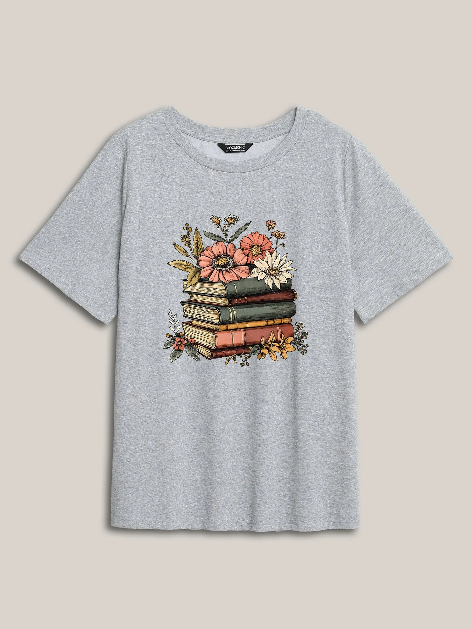 Bookish Florals Print Round Neck T-Shirt sold by Bloomchic product image thumbnail 5