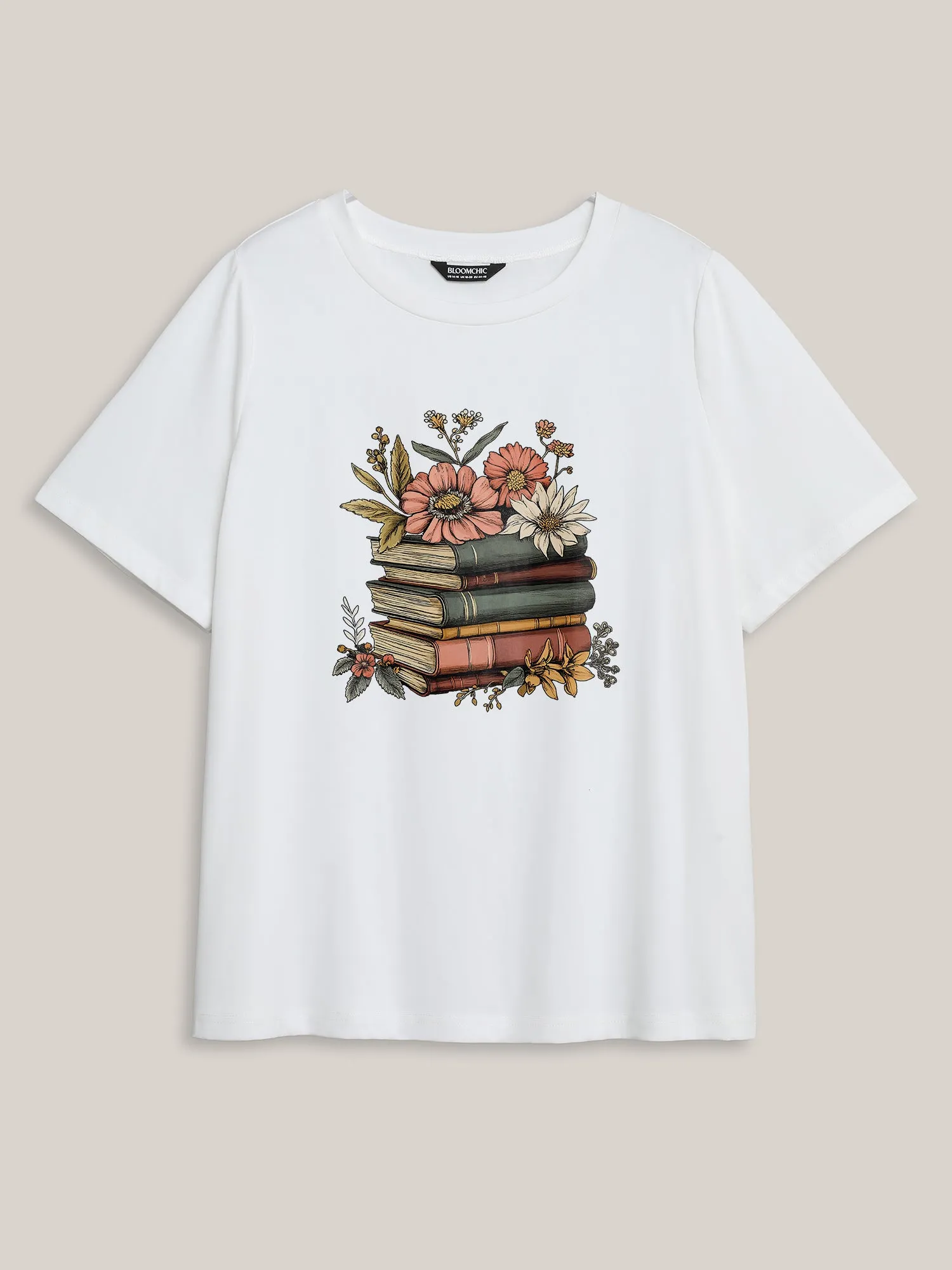 Bookish Florals Print Round Neck T-Shirt sold by Bloomchic