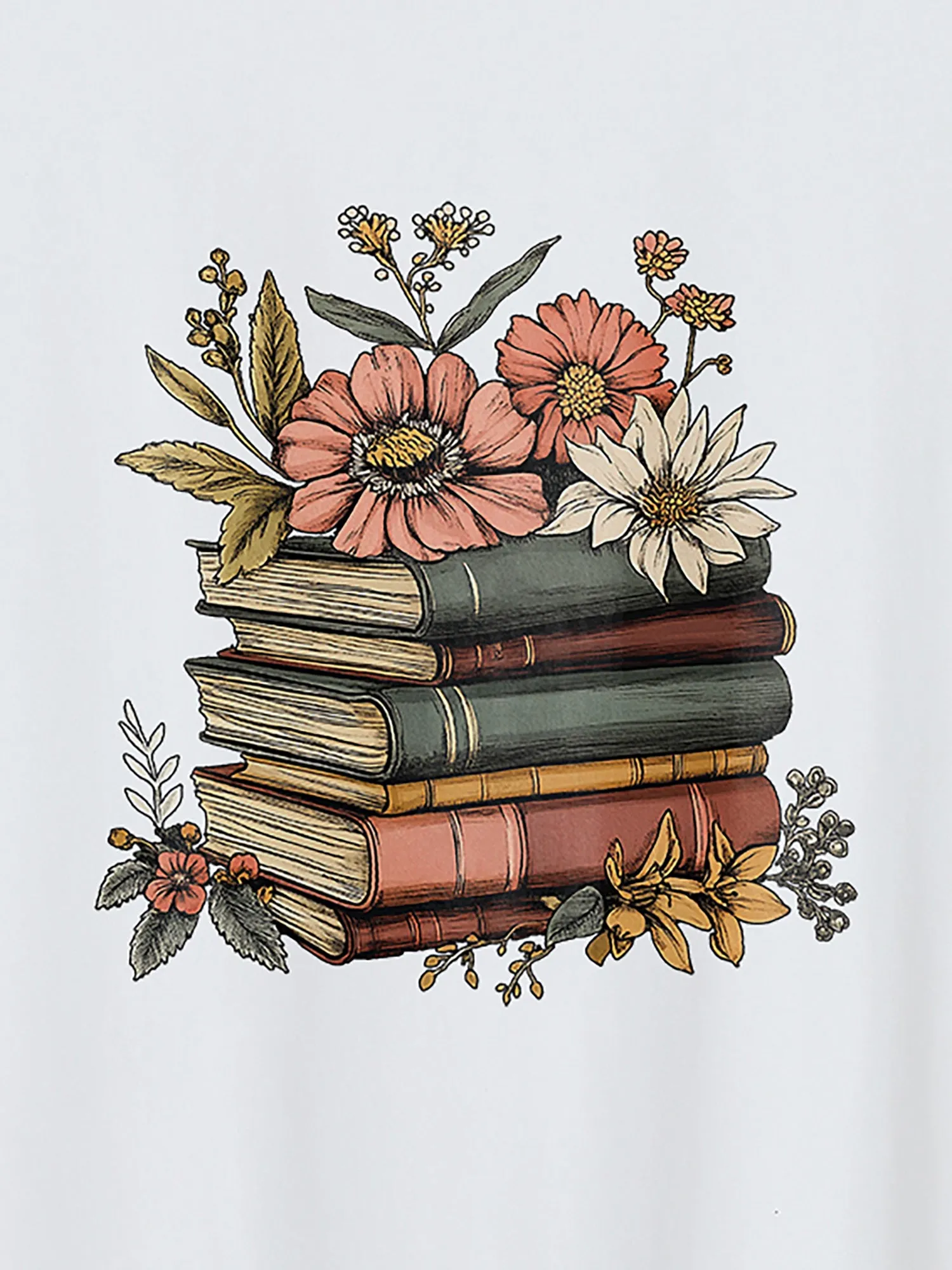 Bookish Florals Print Round Neck T-Shirt sold by Bloomchic product image thumbnail 2