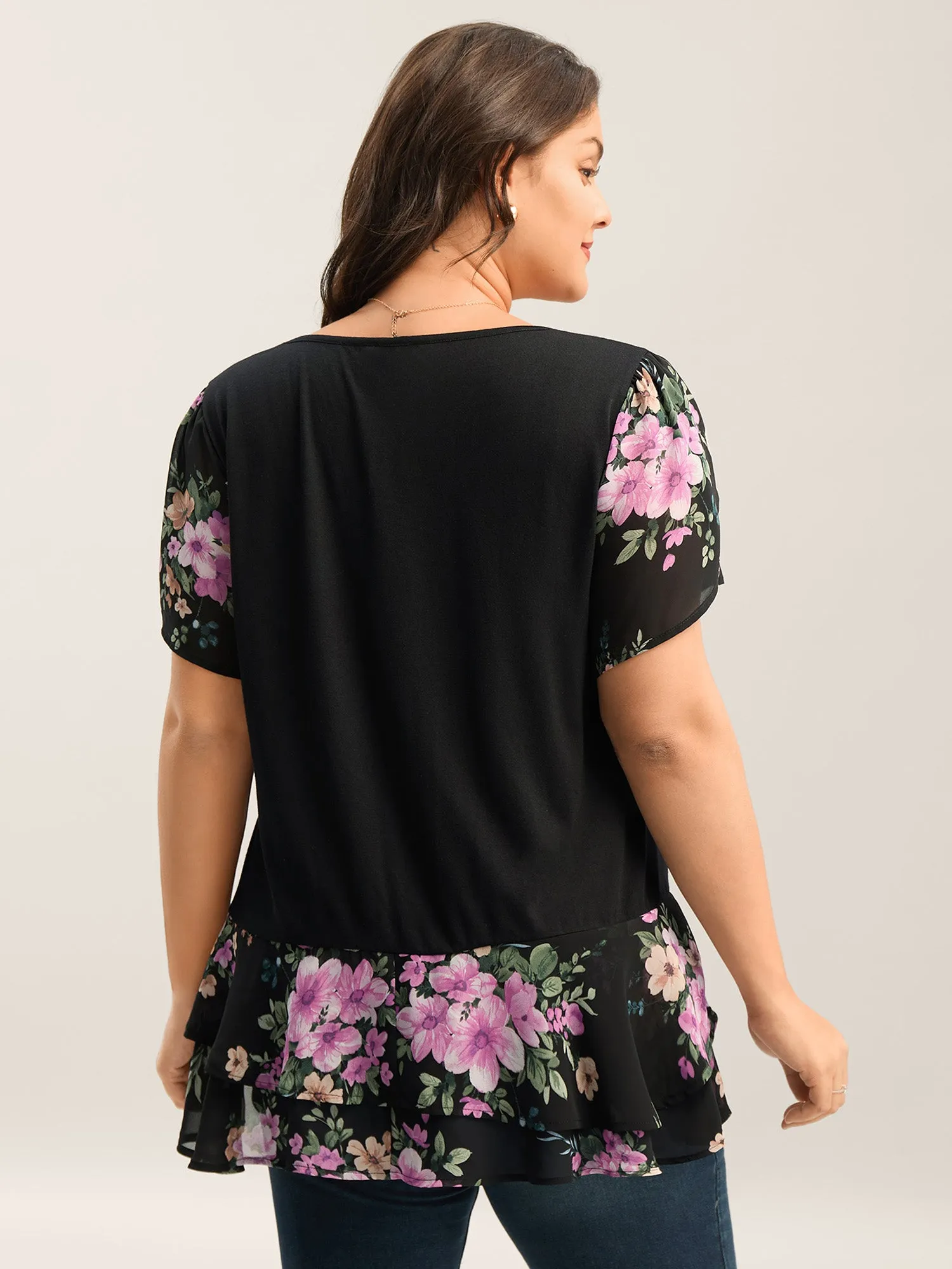 Floral Print Petal Sleeve Tiered Top sold by Bloomchic product image thumbnail 4