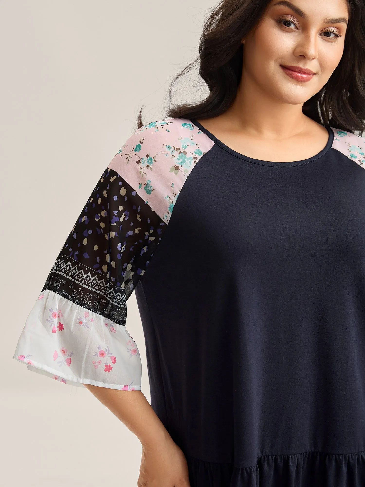 Floral Print Tiered Hem Knit Top sold by Bloomchic