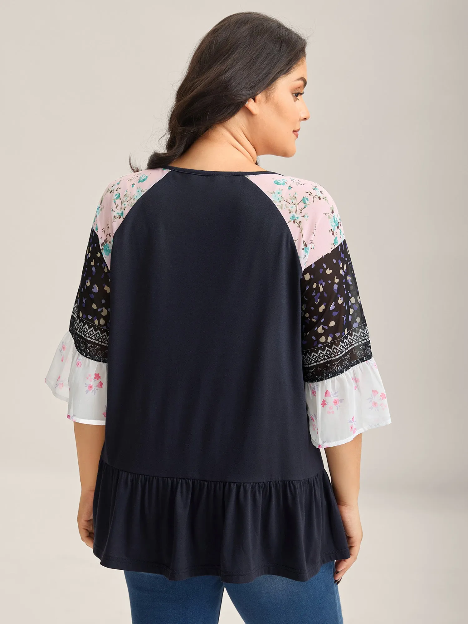 Floral Print Tiered Hem Knit Top sold by Bloomchic product image thumbnail 4