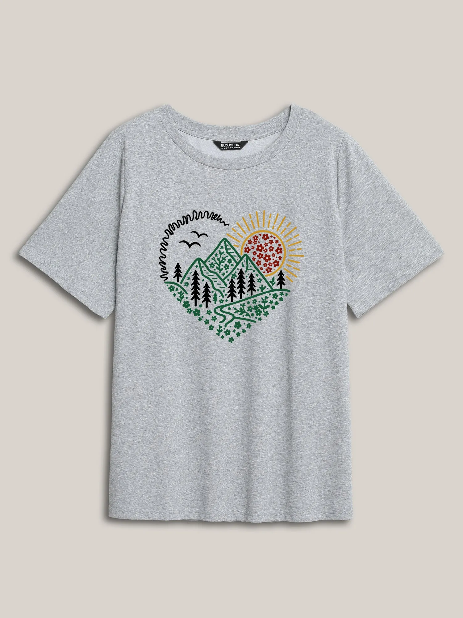 Hello Mountains Print Round Neck T-Shirt sold by Bloomchic