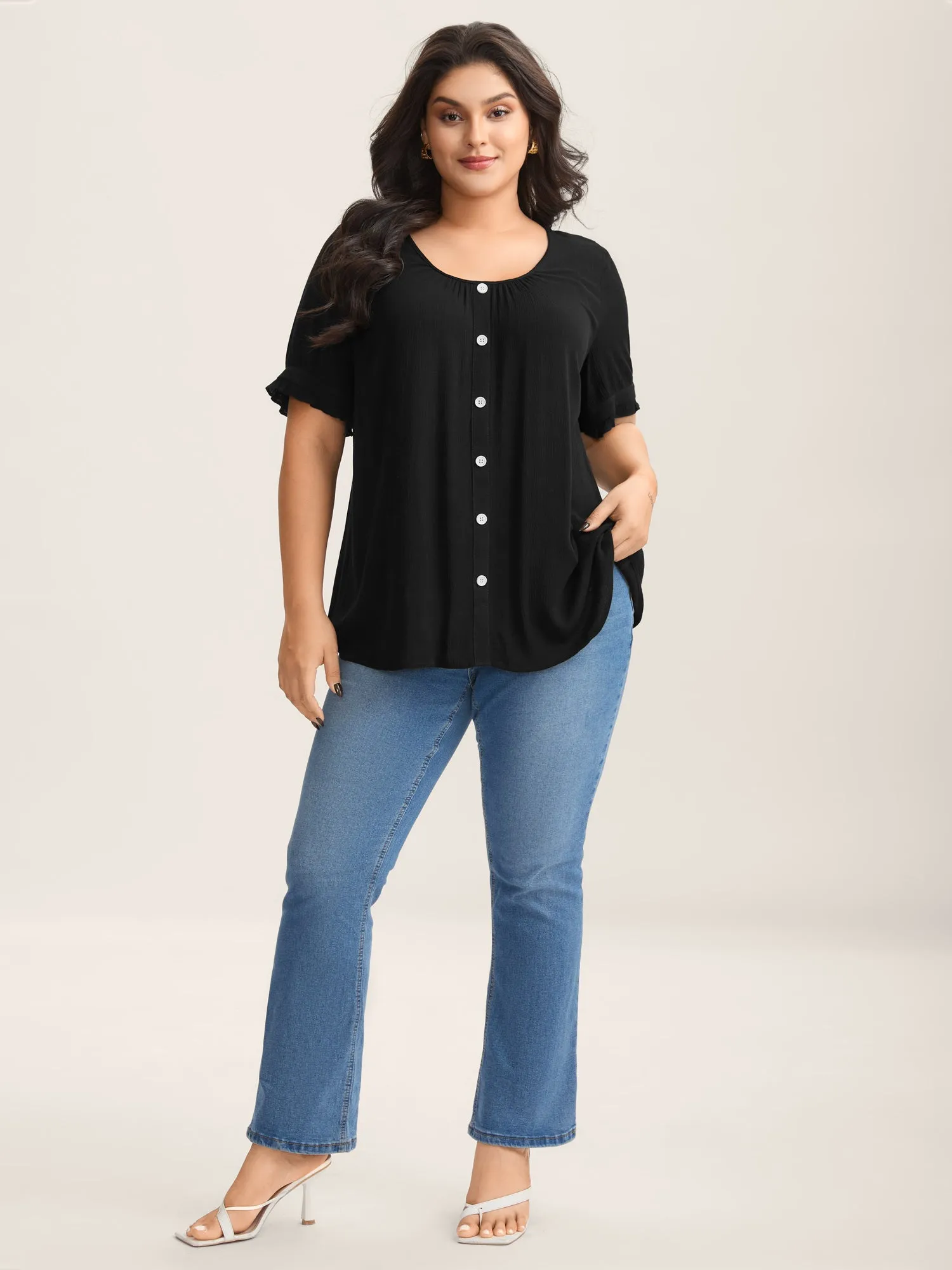 Textured Button Detail Pleated Solid Top sold by Bloomchic product image thumbnail 3