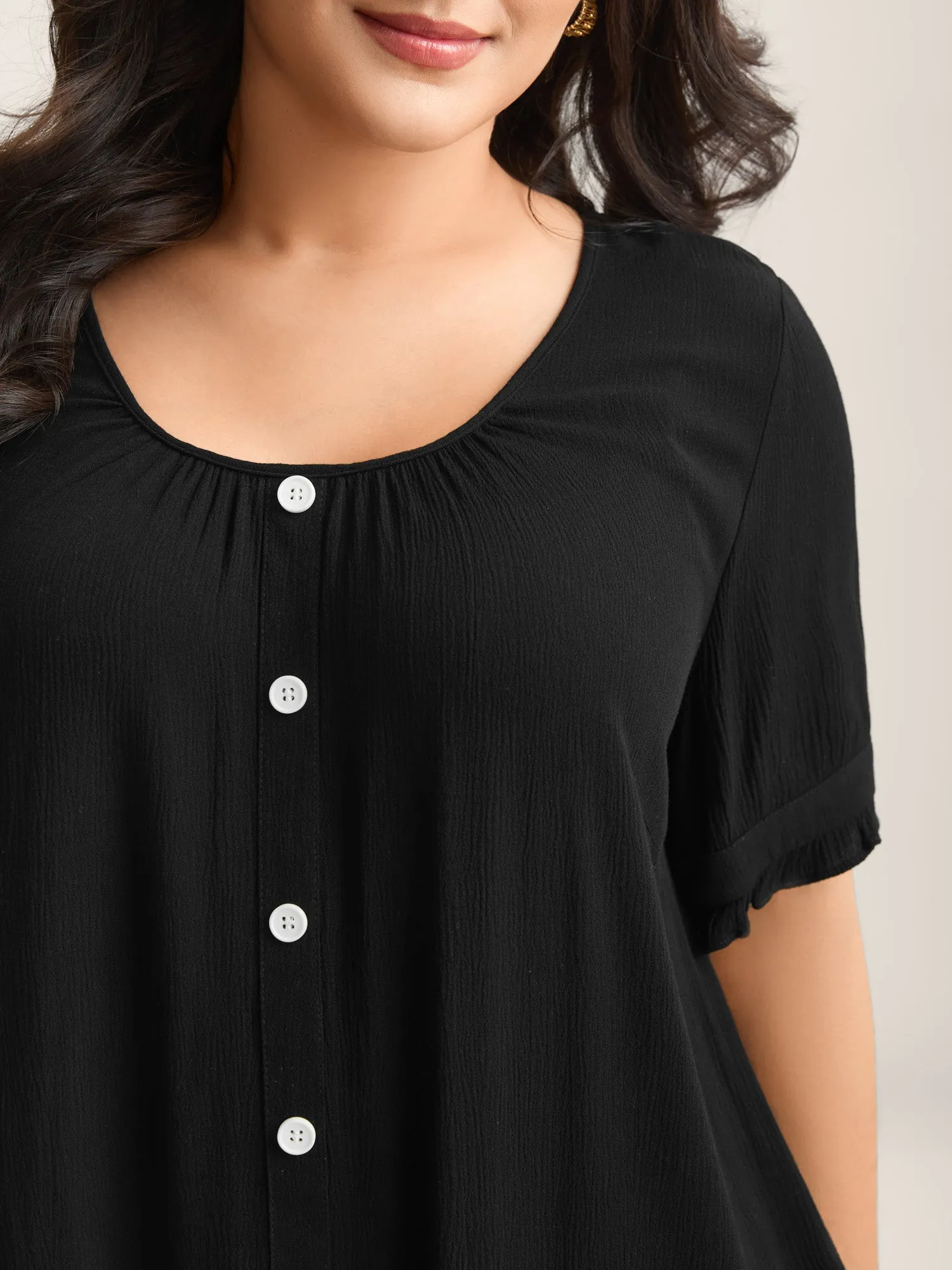 Textured Button Detail Pleated Solid Top sold by Bloomchic product image thumbnail 2
