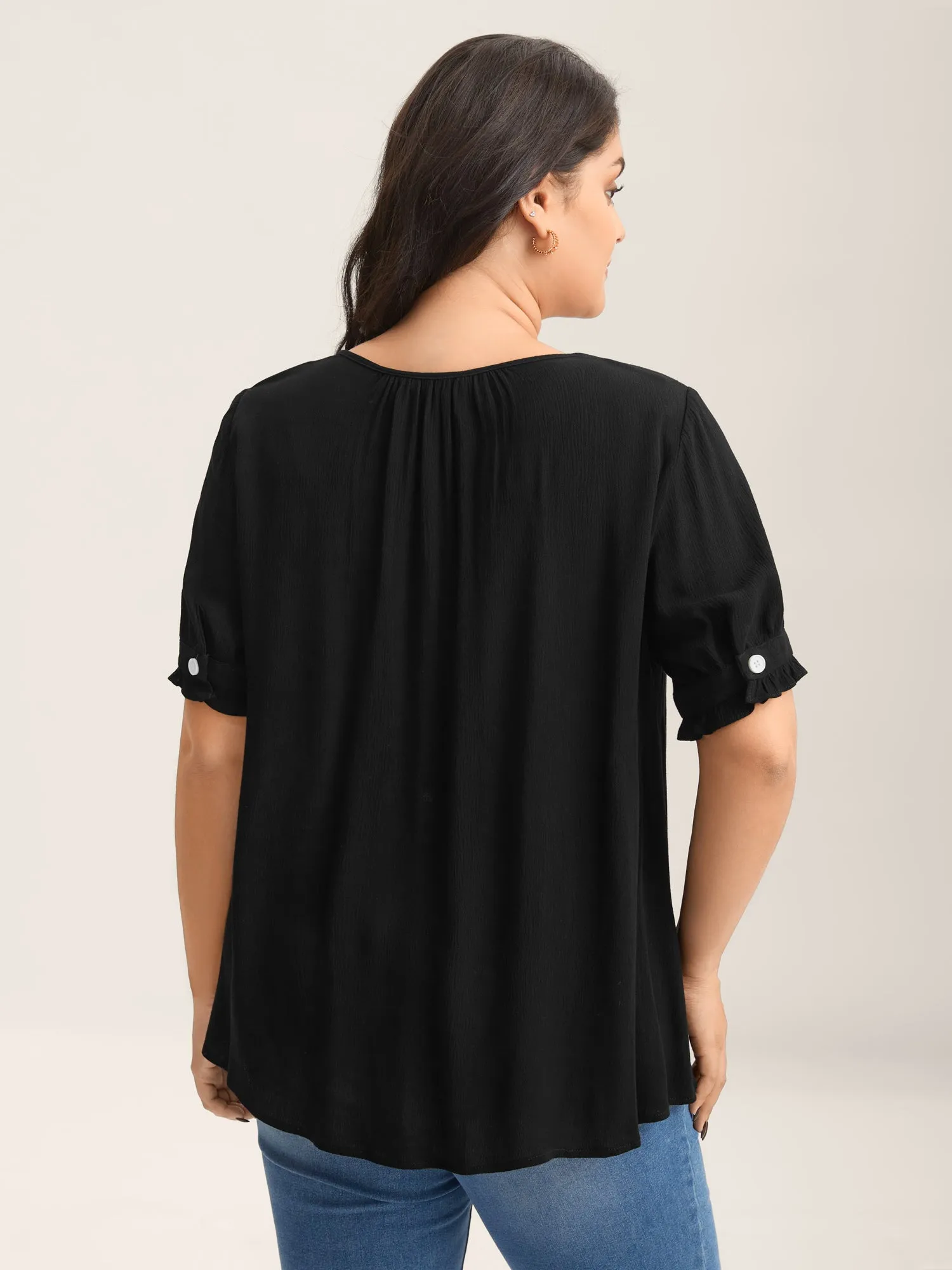 Textured Button Detail Pleated Solid Top sold by Bloomchic product image thumbnail 4