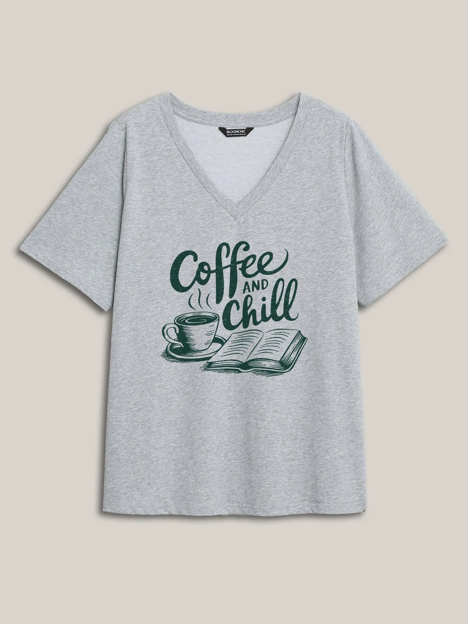 Coffee & Chill V-Neck T-Shirt sold by Bloomchic product image thumbnail 5