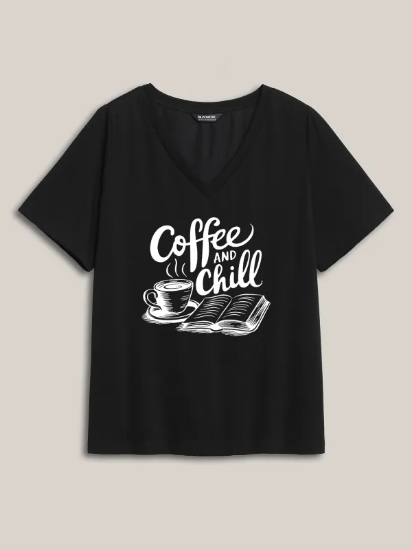 Coffee & Chill V-Neck T-Shirt sold by Bloomchic