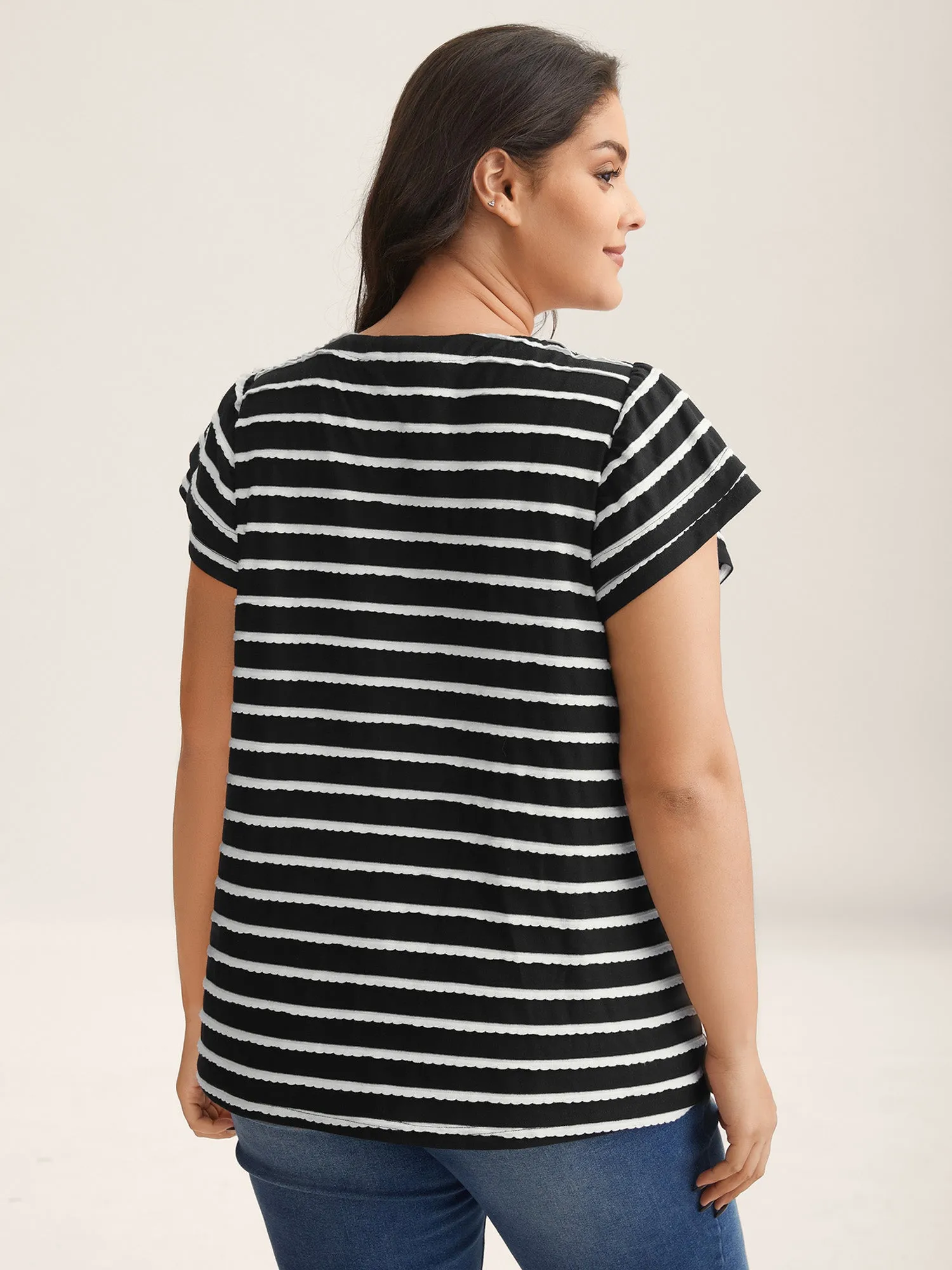 Stripe Textured Lotus Leaf Sleeve T-Shirt sold by Bloomchic product image thumbnail 4