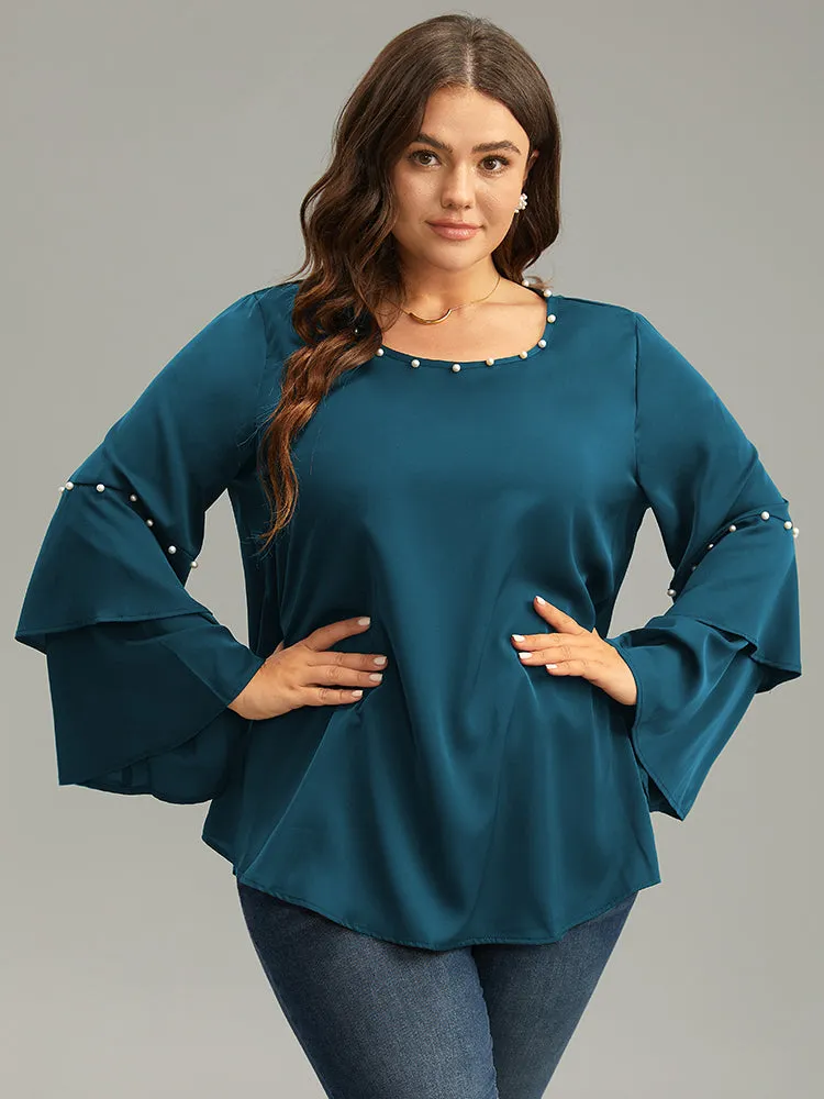 Anti-Wrinkle Pearl Beaded Ruffle Layered Sleeve Blouse sold by Bloomchic product image thumbnail 2