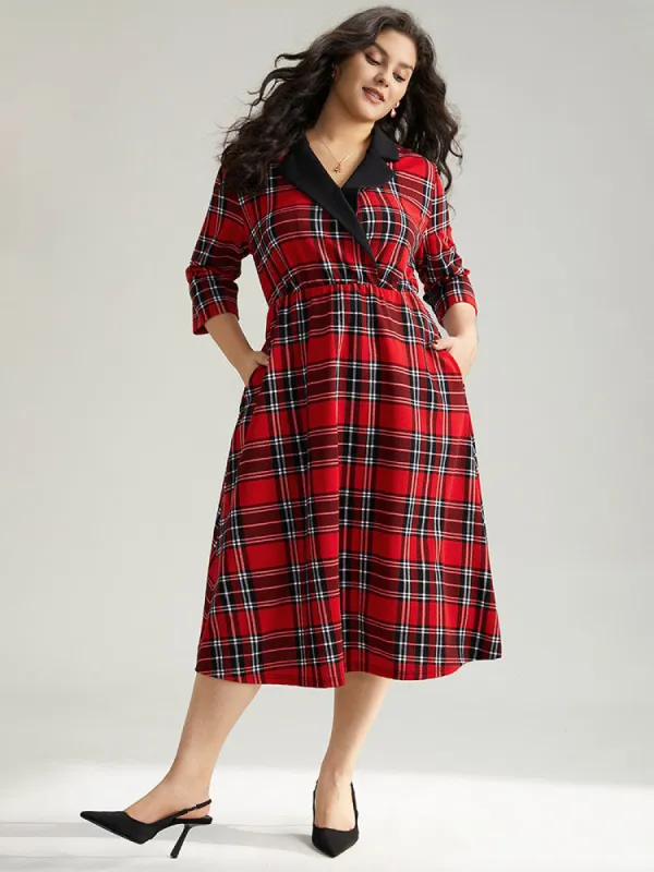 Christmas Plaid Suit Collar Elastic Waist Dress sold by Bloomchic